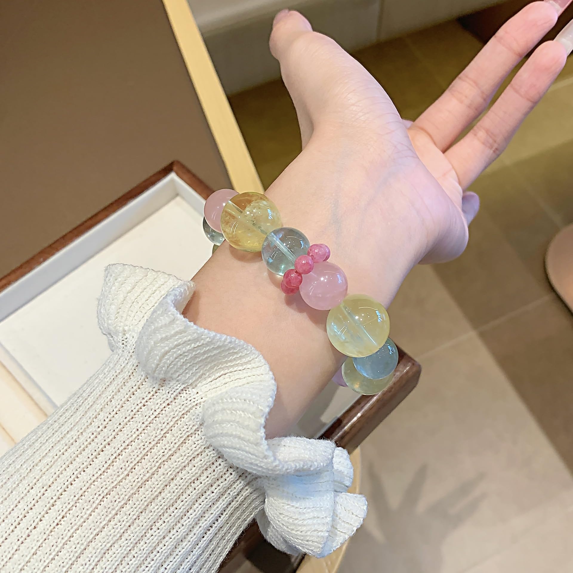Pulsera multitesoro de Cornucopia de Cristal Natural, Pulsera de Cristal de Pelo Verde Aguamarina de Alta Gama a la Moda para Mujer