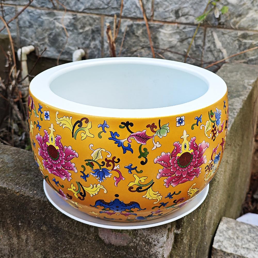 Doniczka na rośliny chinoiserie, róg obfitości do roślin pokojowych, orientalna doniczka na rośliny, orientalna porcelana chińska, azjatycka keram (nie perforowana – 21 cm x 13 cm)