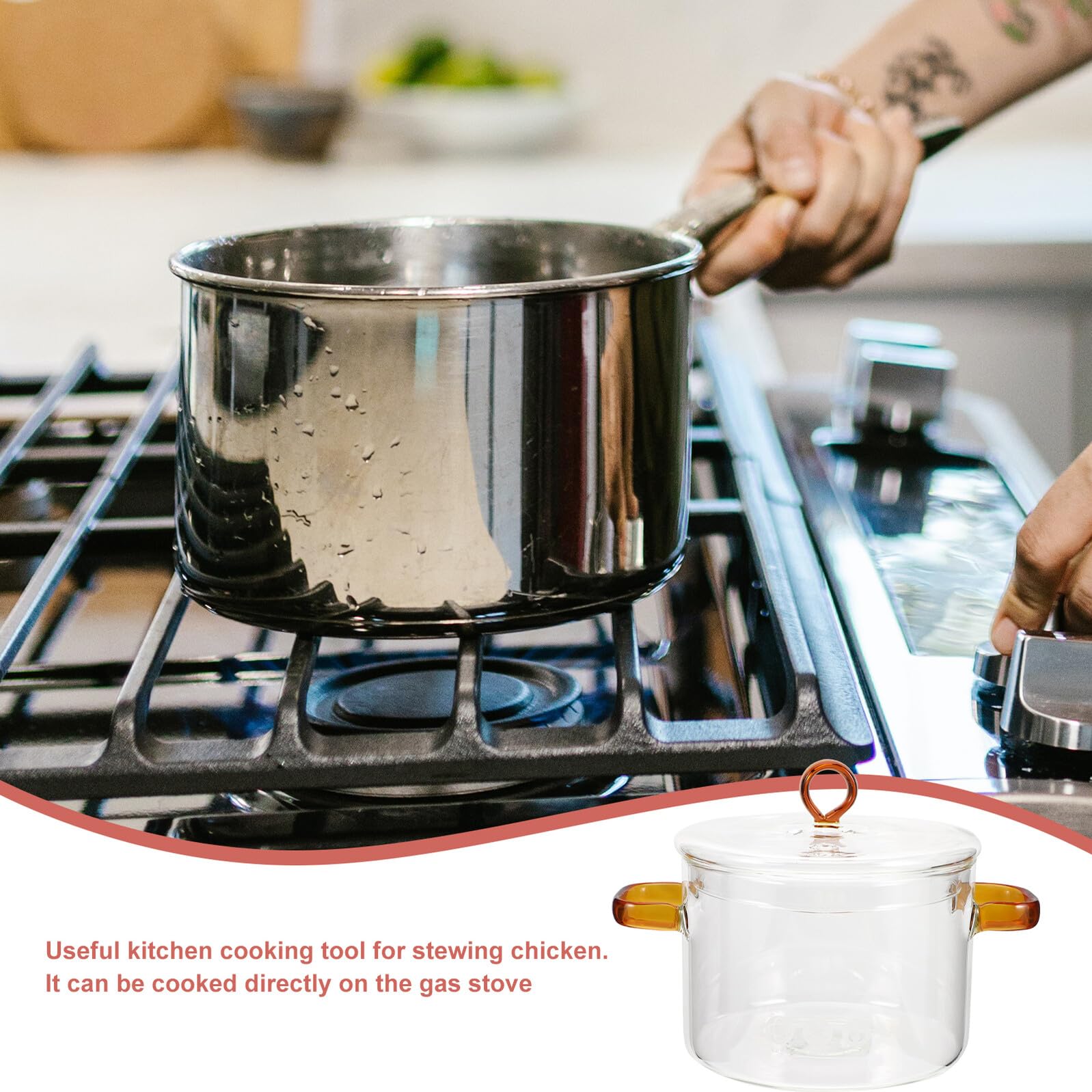 Casserole en Verre 1500ml avec Couvercle, Double Poignée | Verre Borosilicate, Cuisson Visible, Usage Maison pour Nouilles et Repas Bébé
