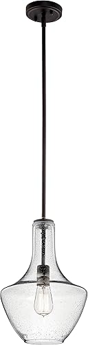 Miniatura 1 de Kichler Everly - Lámpara colgante de campana de cocina de 15.25 pulgadas en bronce Olde, 1 luz colgante de vidrio transparente con semillas, (15.25