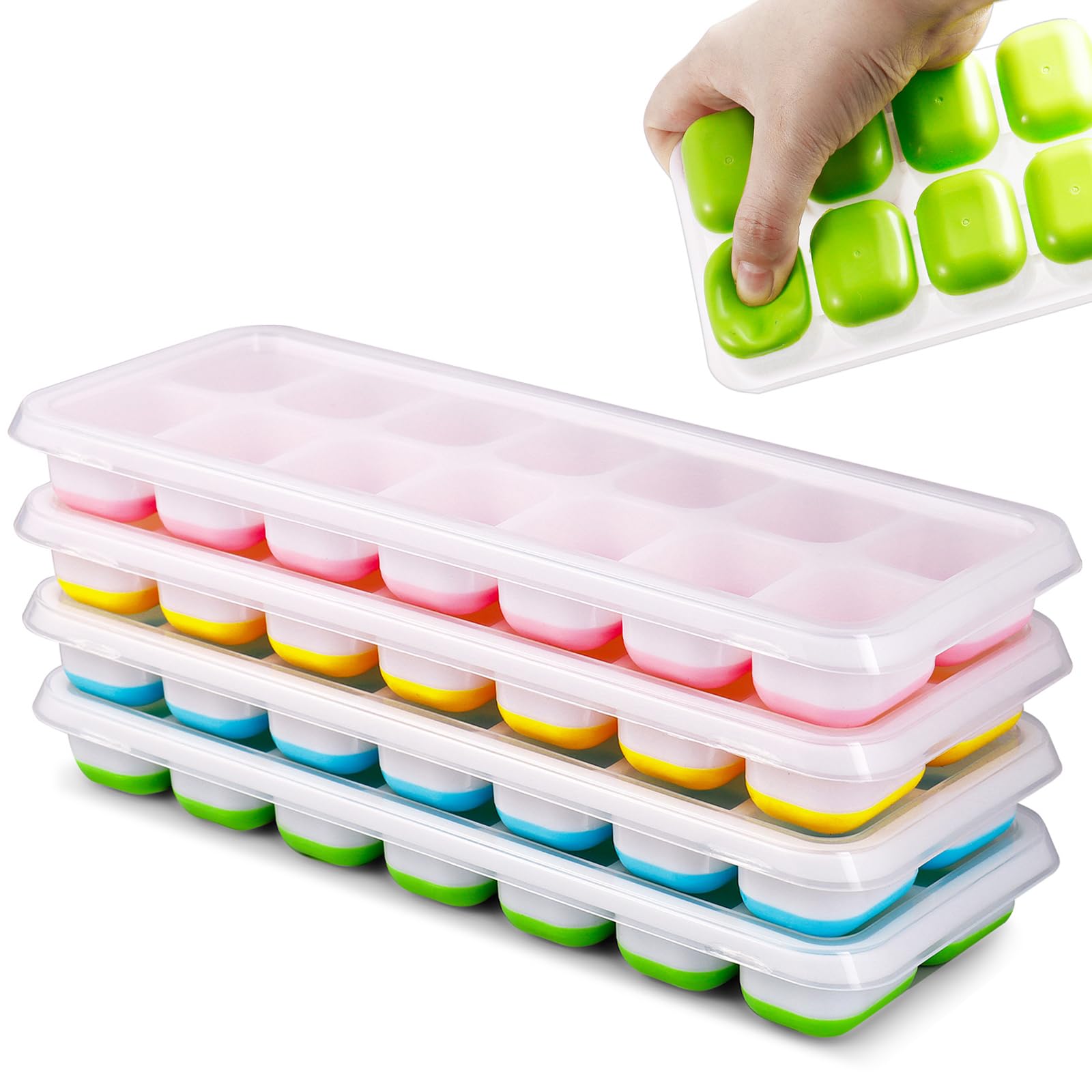 Ice Cube Tray, 4 Pack Silicone Ice Cube Trays with Lid