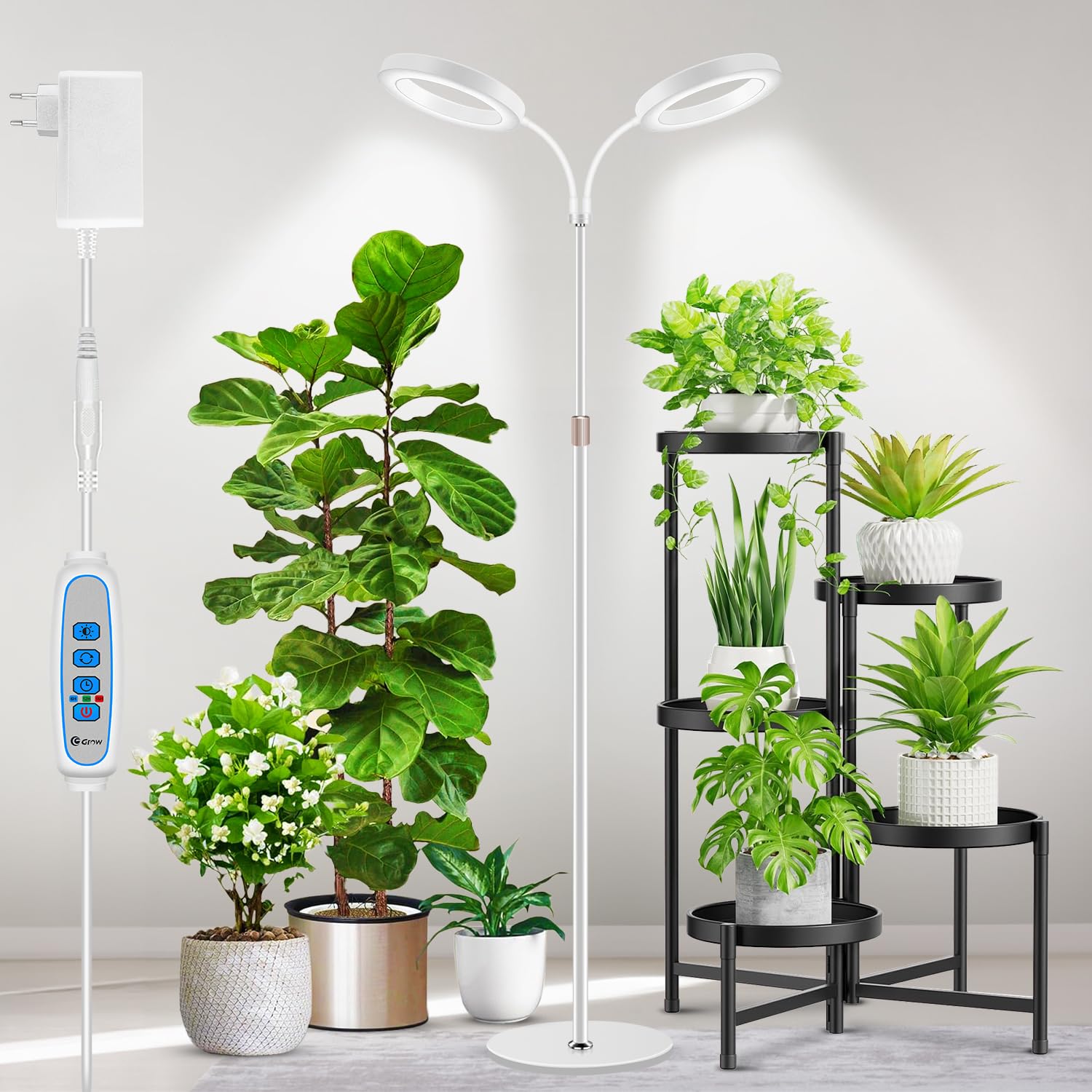 Aumtrly Pflanzenlampe, 2 Kopf 168 LEDs Grow Lampe Vollspektrum mit 170cm Höhenverstellbar Ständer, 6000k Weiß Pflanzenlicht mit 6/12/16H Timer, 5 Helligkeitsstufen, 3 Farbmodi Anzuchtlampe