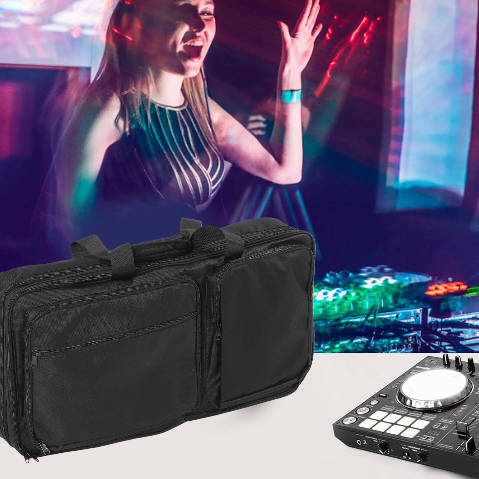 XUMIUZIY Torba do Przechowywania Kontrolera DJ dla DDJ FLX4 DDJSB3 DDJRB |Etui Podróżne z Zielonym Paskiem na ramię do Sprzętu DJ-skiego DDJ400