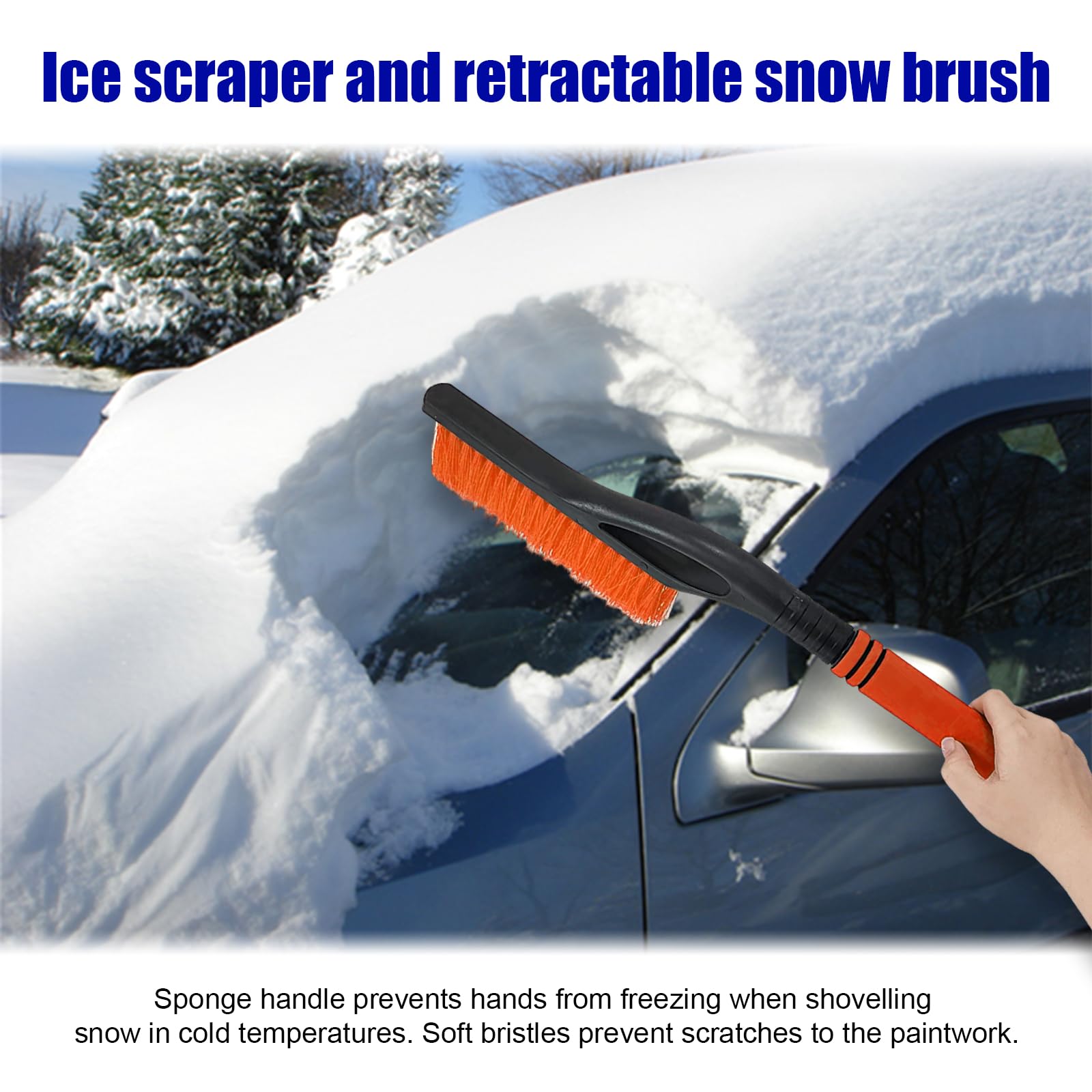Dickno 61 cm Auto-Schneeschaber und Bürste, abnehmbarer, kratzfreier Eiskratzer mit ergonomischem Schaumstoffgriff, universelles Winter-Schnee-Entfernungswerkzeug für Auto-Windschutzscheiben-Fenster