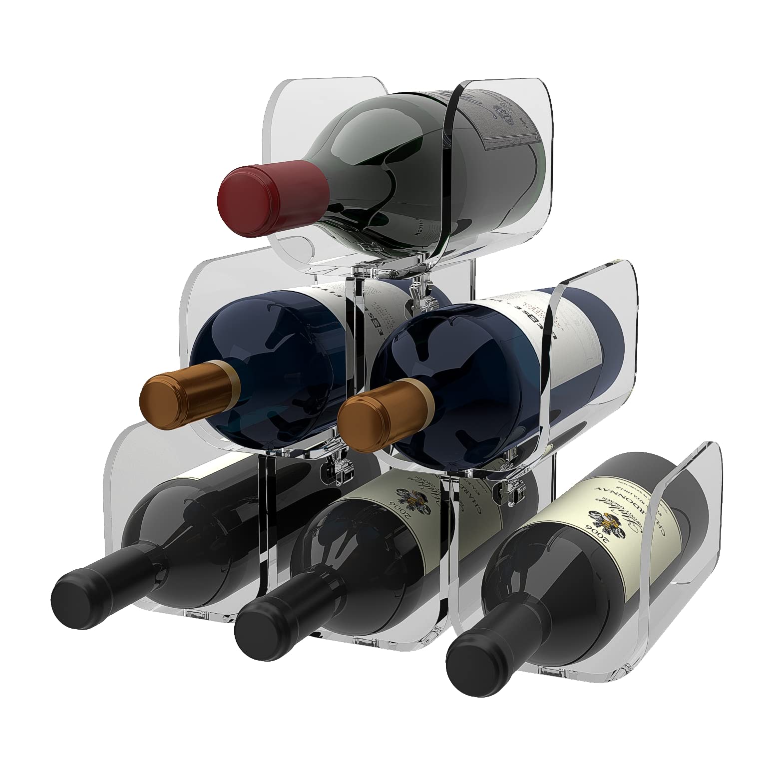 AGPLEX - Portabottiglie vino da tavolo in vetro acrilico trasparente - Cantinetta da appoggio per 6 bottiglie con diametro massimo 88mm