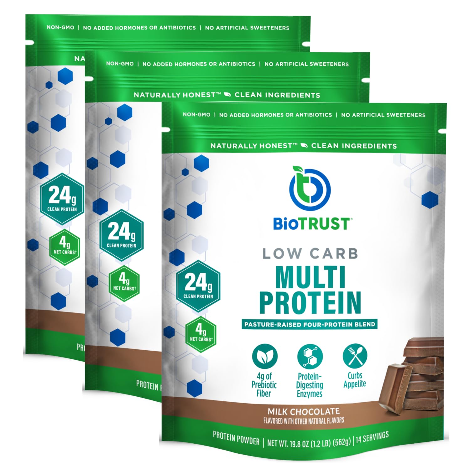 BioTrust Low Carb Protein Powder – Natural and Delicious Whey & Casein Blend from Grass-Fed Hormone Free Cows – Non GMO, Soy Free, Gluten Free, Hormone Free (Chocolate, 3-Pack)