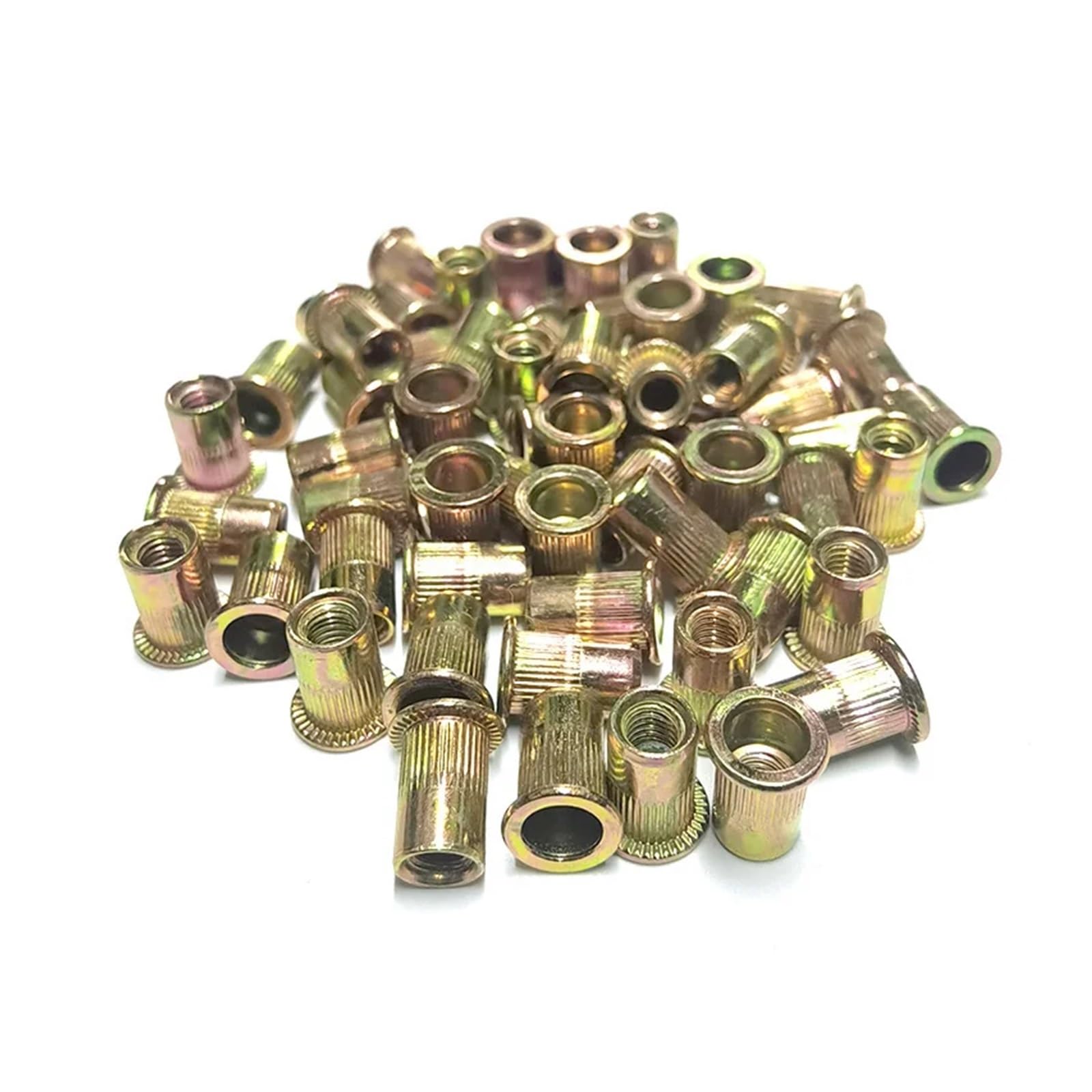 Dado for rivetto cieco Rivnut in acciaio inossidabile M3 M4 M5 M6 M8 M10 M12 Inserti filettati zincati for pannelli alloggiamenti(Yellow Zinc Plated,M100(100pcs))