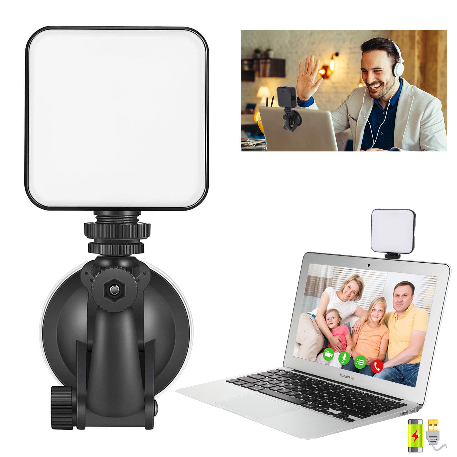 Video Conference Lighting Kit for Remote Working, Lighting for Video Conferencing, Zoom Calls, Broadcast, Live Streaming¯¼Å’Adjustable Video Light with 2020 Upgrade Suction Cup (Black)