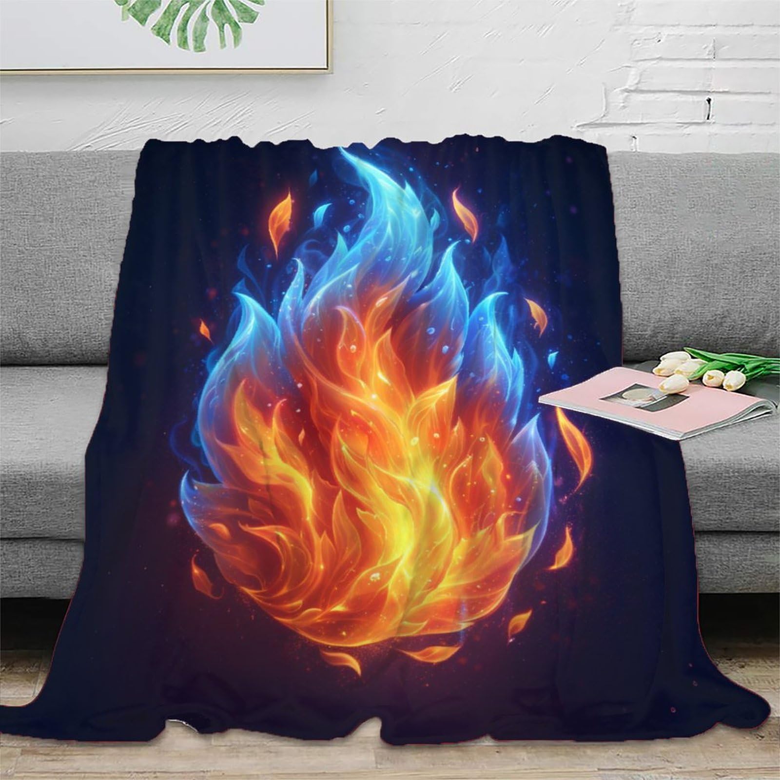 Plaid motif flamme 3D couverture flanelle pour des soirées canapé douillettes