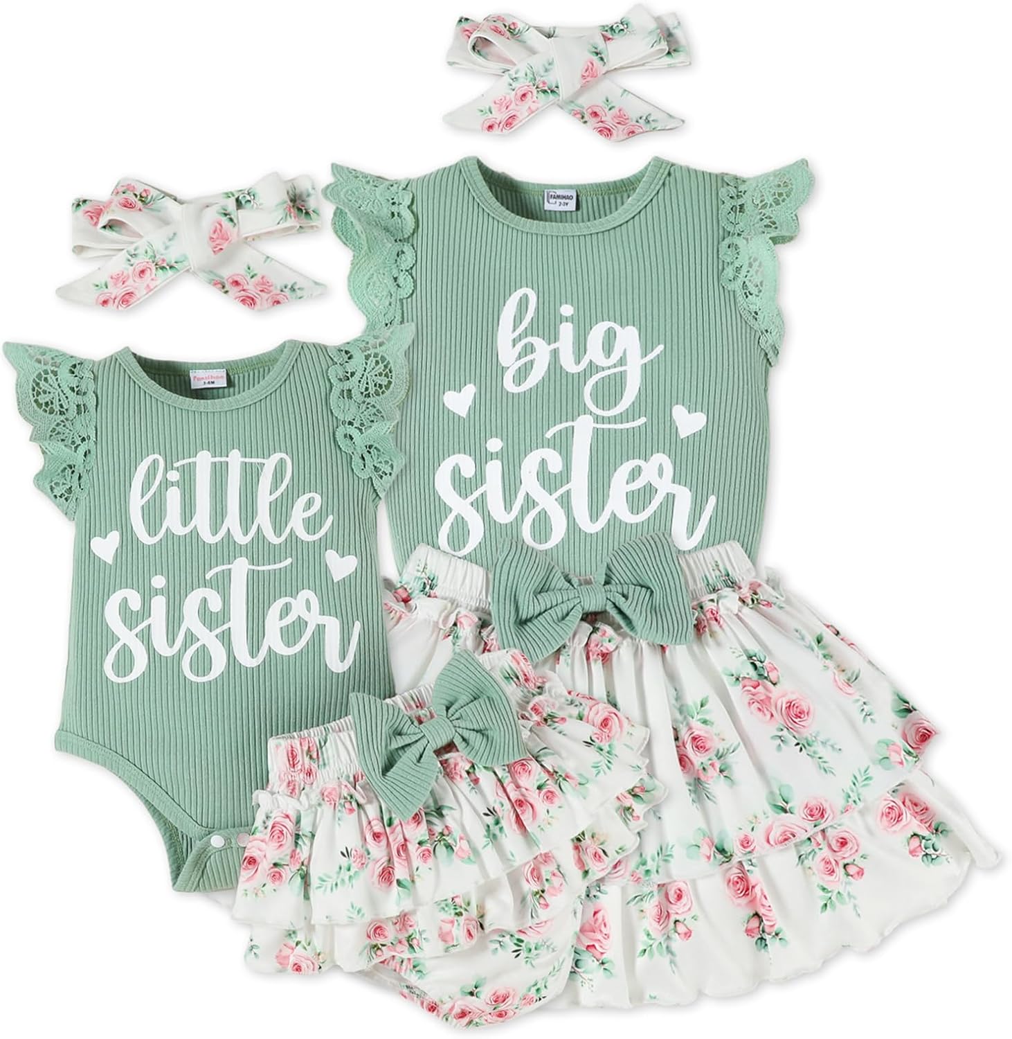 Big Sister Little Sister Matching Outfits Baby Girl Romper/Toddler Girl T-shirt Tops with Shorts/Skirt Clothes Set