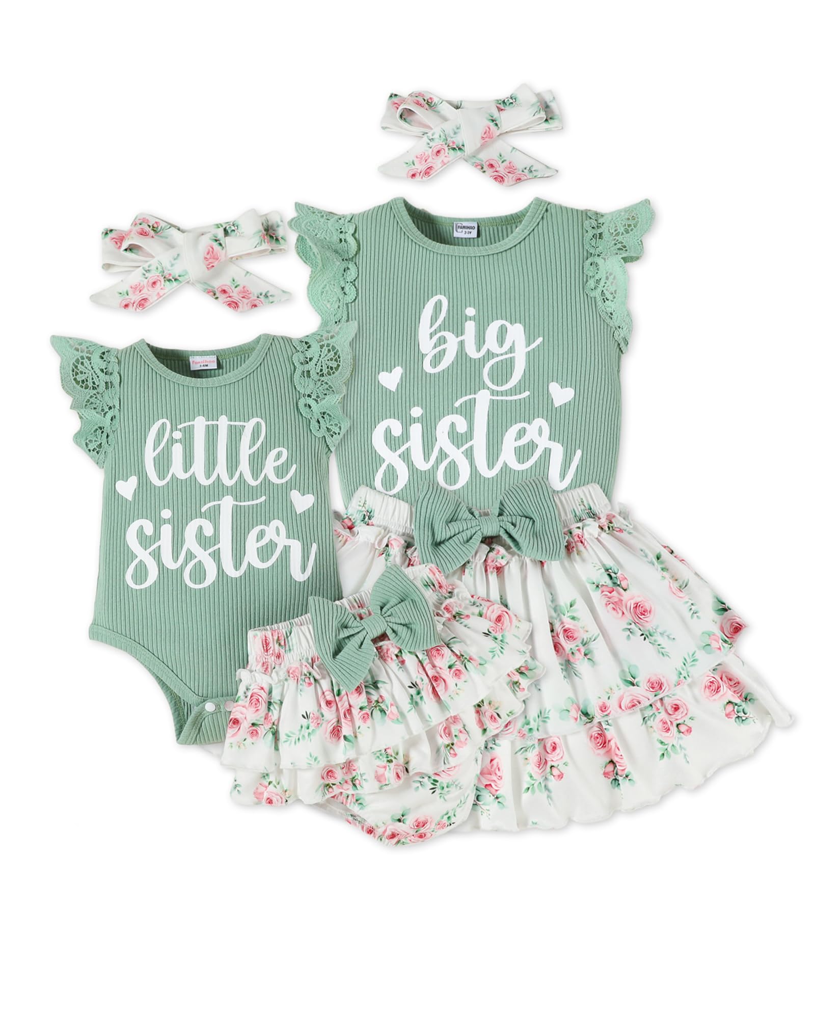 Big Sister Little Sister Matching Outfits Baby Girl Romper/Toddler Girl T-shirt Tops with Shorts/Skirt Clothes Set