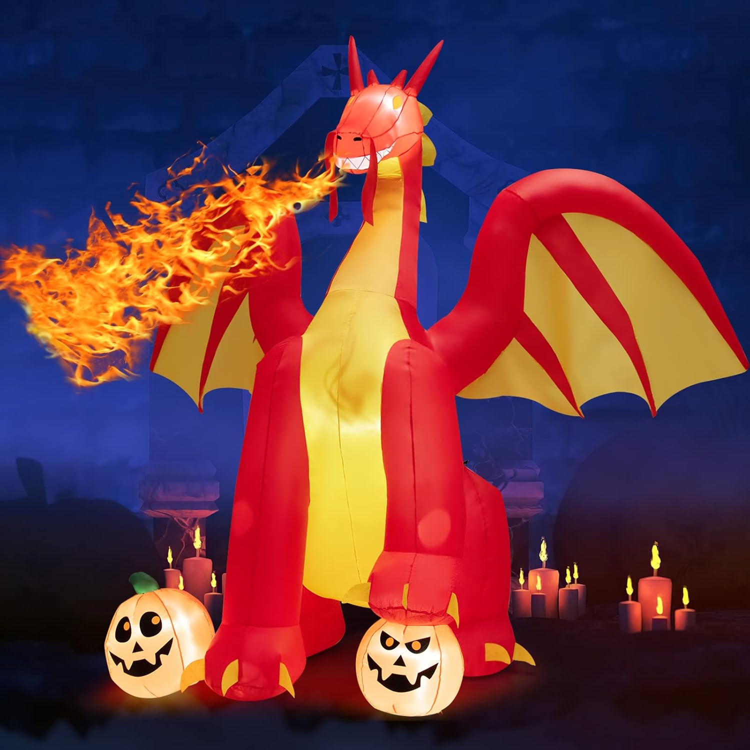 Tangkula 10 FT Halloween Inflatable Giant Fire Dragon, Blow
