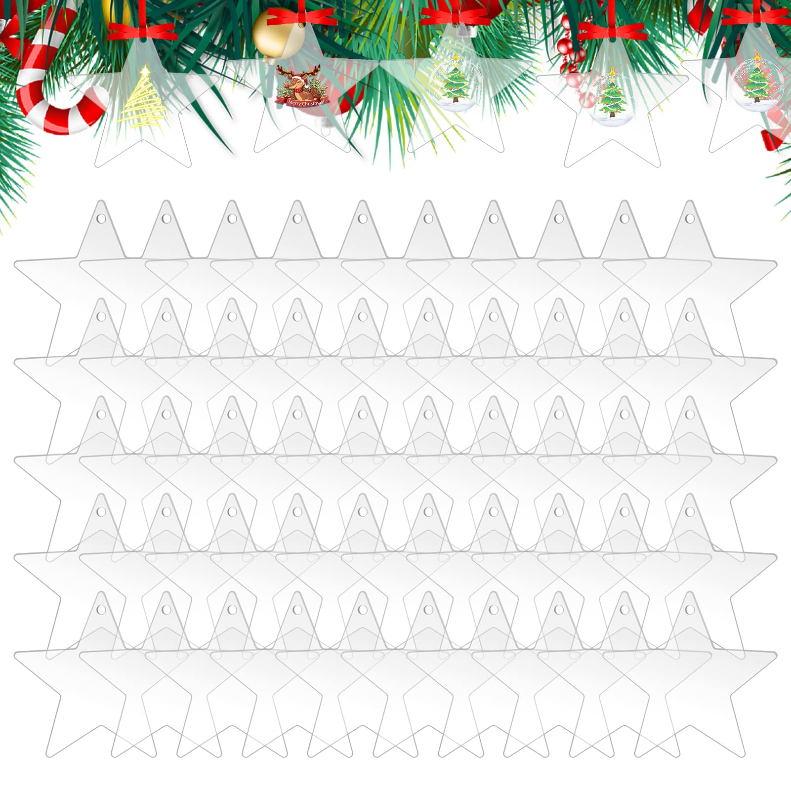 Transparent Stars Acrylic Ornaments, Clear Tree Decorations, Blank Acrylic Ornament for Tree Hanging Decoration Supplies