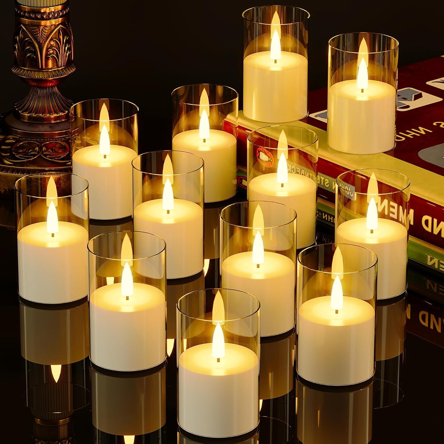 coku Set of 12 Flameless LED Mini Tealight Candles with Acrylic Glass Holders | Battery Operated Realistic Candles| Smokeless Decorative Candle for Wedding, Diwali & Christmas (Pack of 6)-image-44