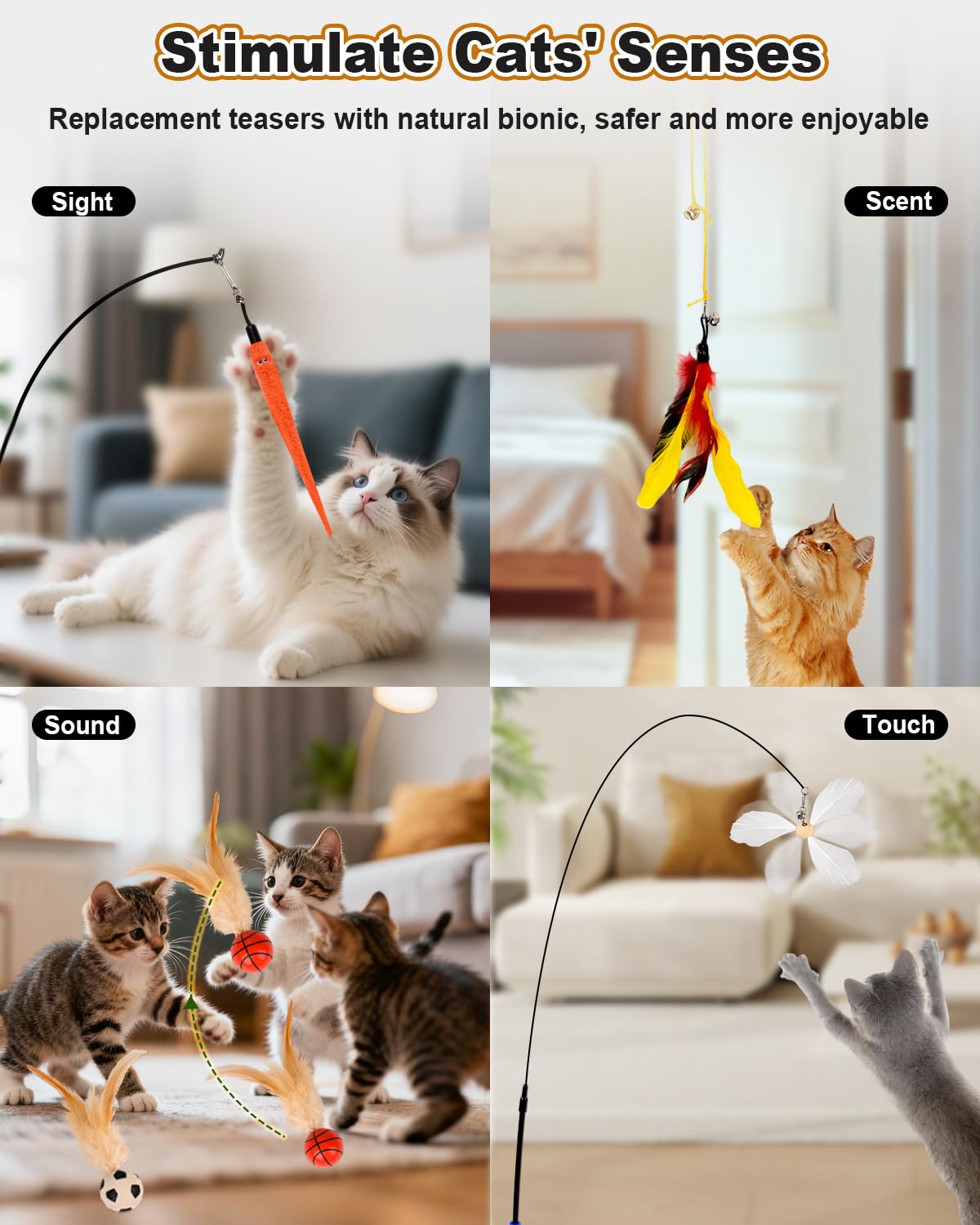 Katzenfeder-Spielzeug, verbesserter Saugnapf, Katzenspielzeug für den Innenbereich, interaktiver Katzenstab, 2 Arten von Türhängern, Katzenschnur, Spielzeug, 12 Stück Angelruten-Federn