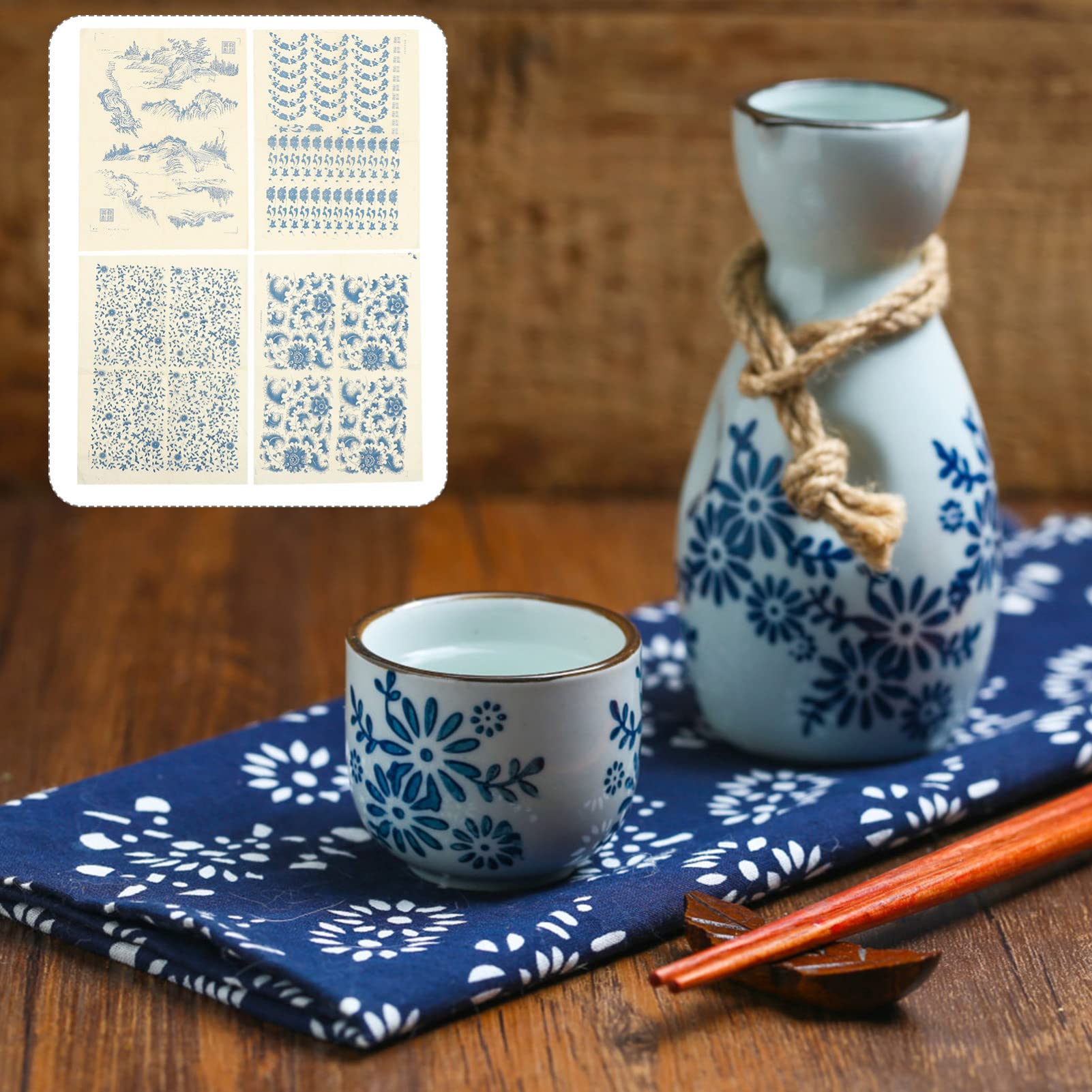TEHAUX 20feuilles Papier De Transfert Décalcomanies sous-glaçure pour Artisanat Design Chinois Haute Température