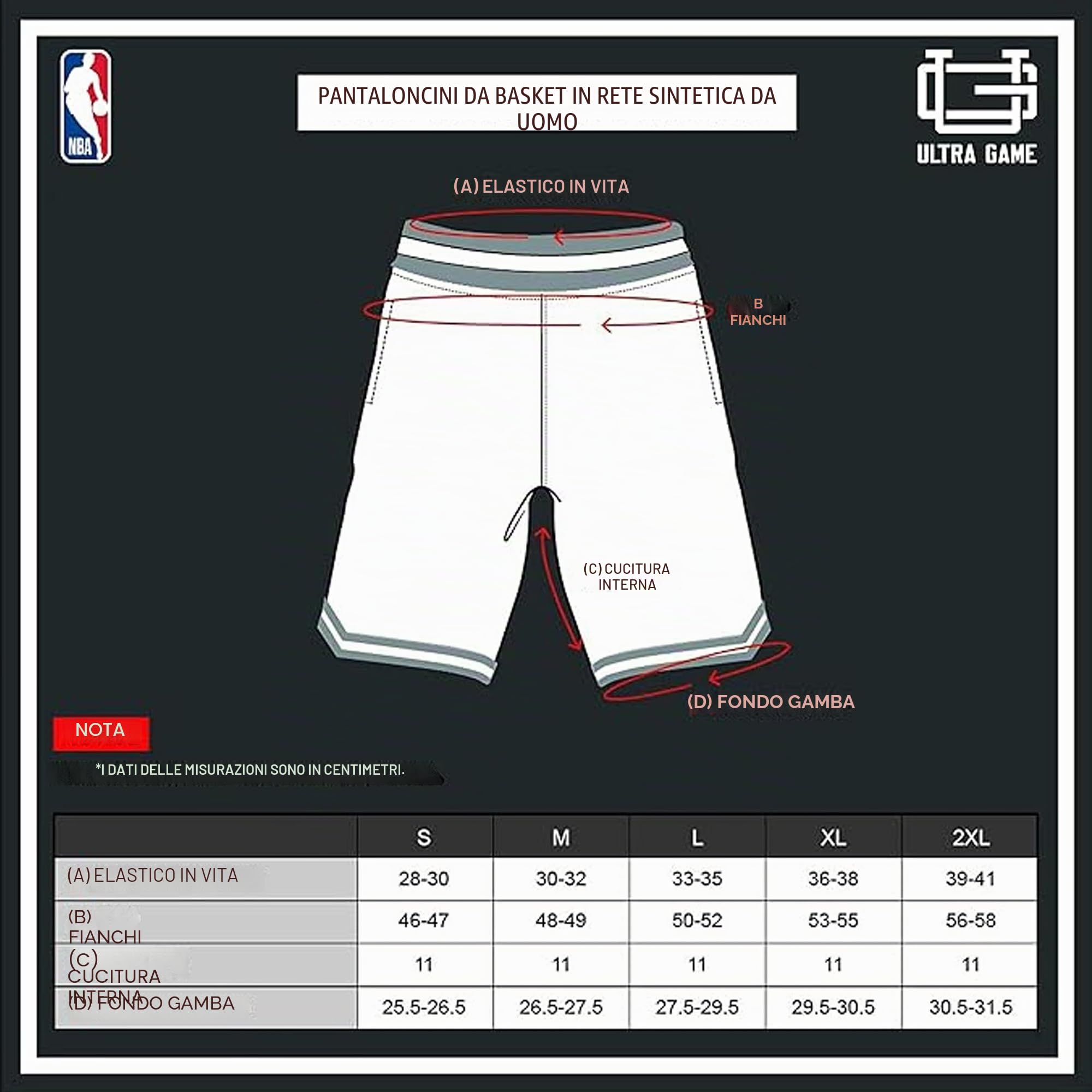 Unk NBA Ultra Game GSM3547F NBA Woven Team Logo Poly Mesh Basket Shorts Nero, M