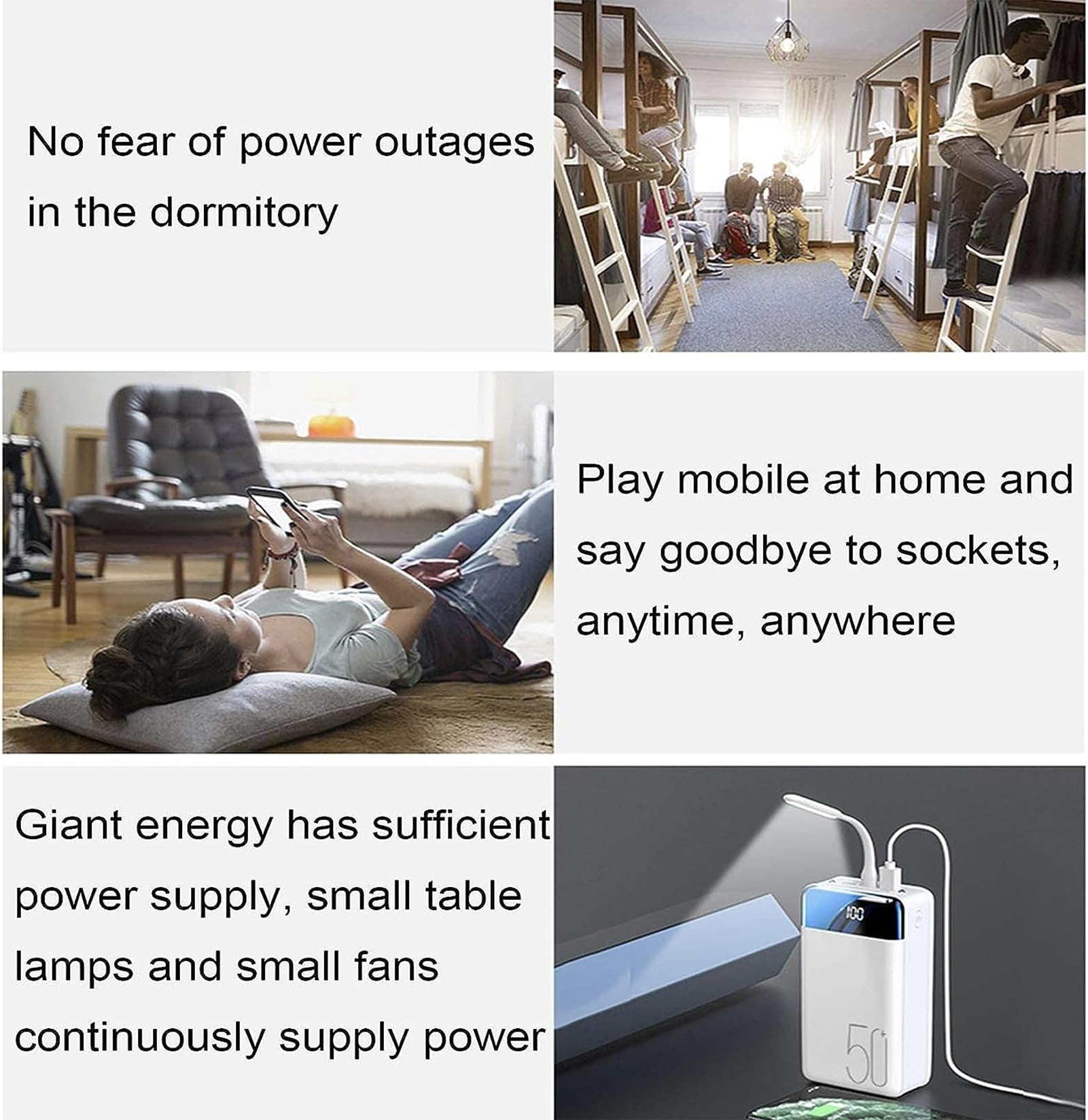 50000 Mah Banco De Energía Portátil Cargador De Carga Ultracompacto De Alta Velocidad Salidas USB Duales Entradas Tipo C Y Micro USB Para Teléfonos Inteligentes, Tabletas, Consolas De Juegos(Black)