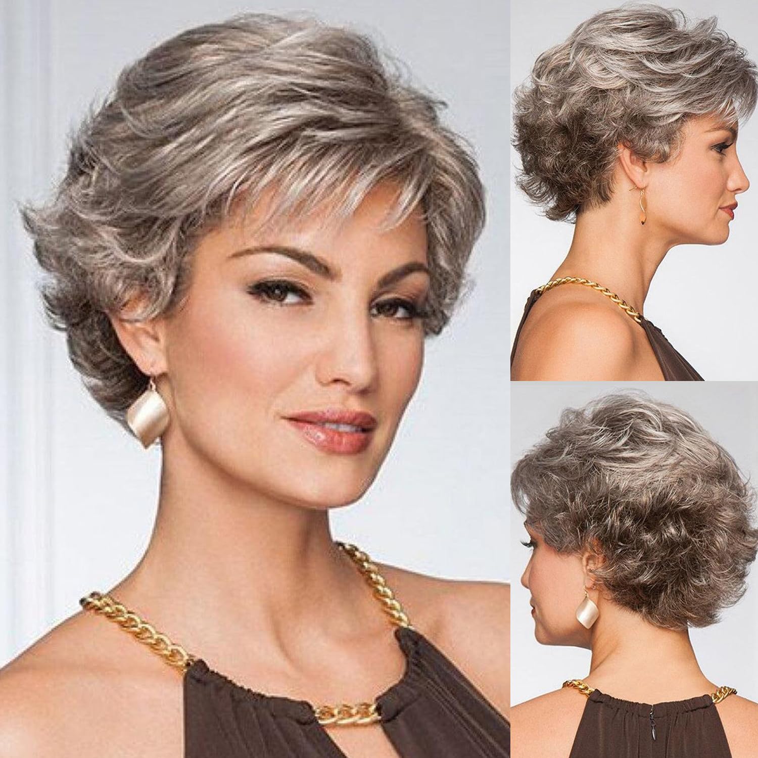 SEVENCOLORS Gray Wigs for Women Short Dark Grey Pixie Cut
