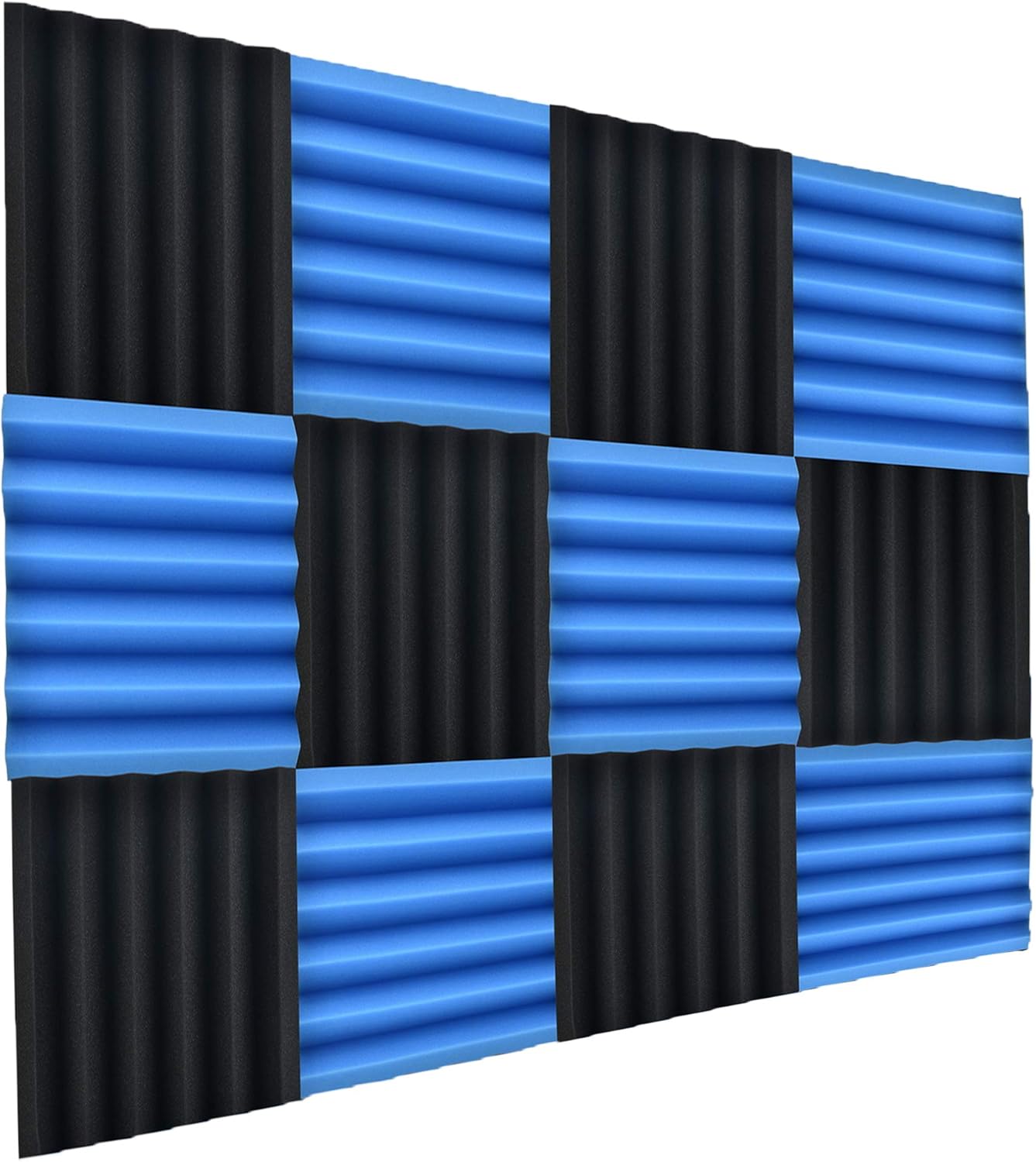 NRG Acoustic Double Thick Studio Acoustic Wedge Foam Panels 12 Pack of 12”x12”x2” (Blue/Charcoal)