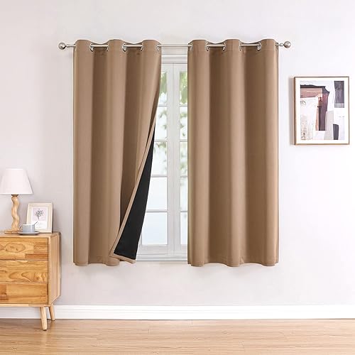 ChrisDowa 100% Blackout Curtains for Bedroom with Black Liner, 2