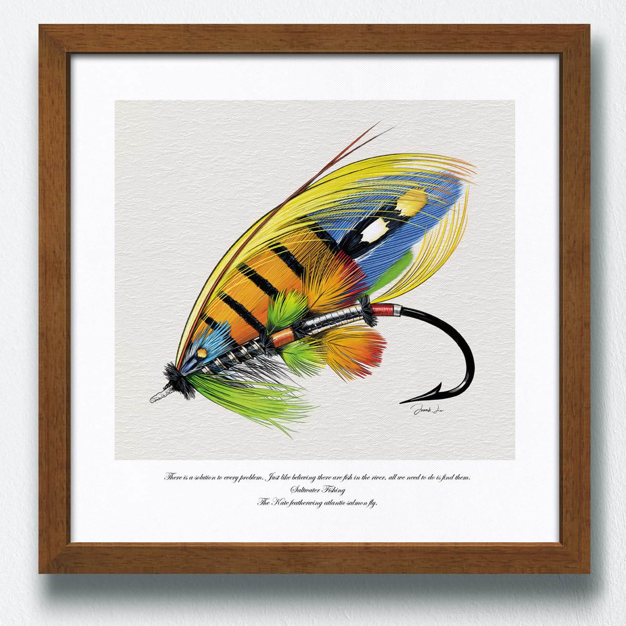 Framed Fly Fishing Art Print Lure Illustration Wall Decor for Anglers' Spaces Fishing - Themed Painting Poster Prints, Outdoor