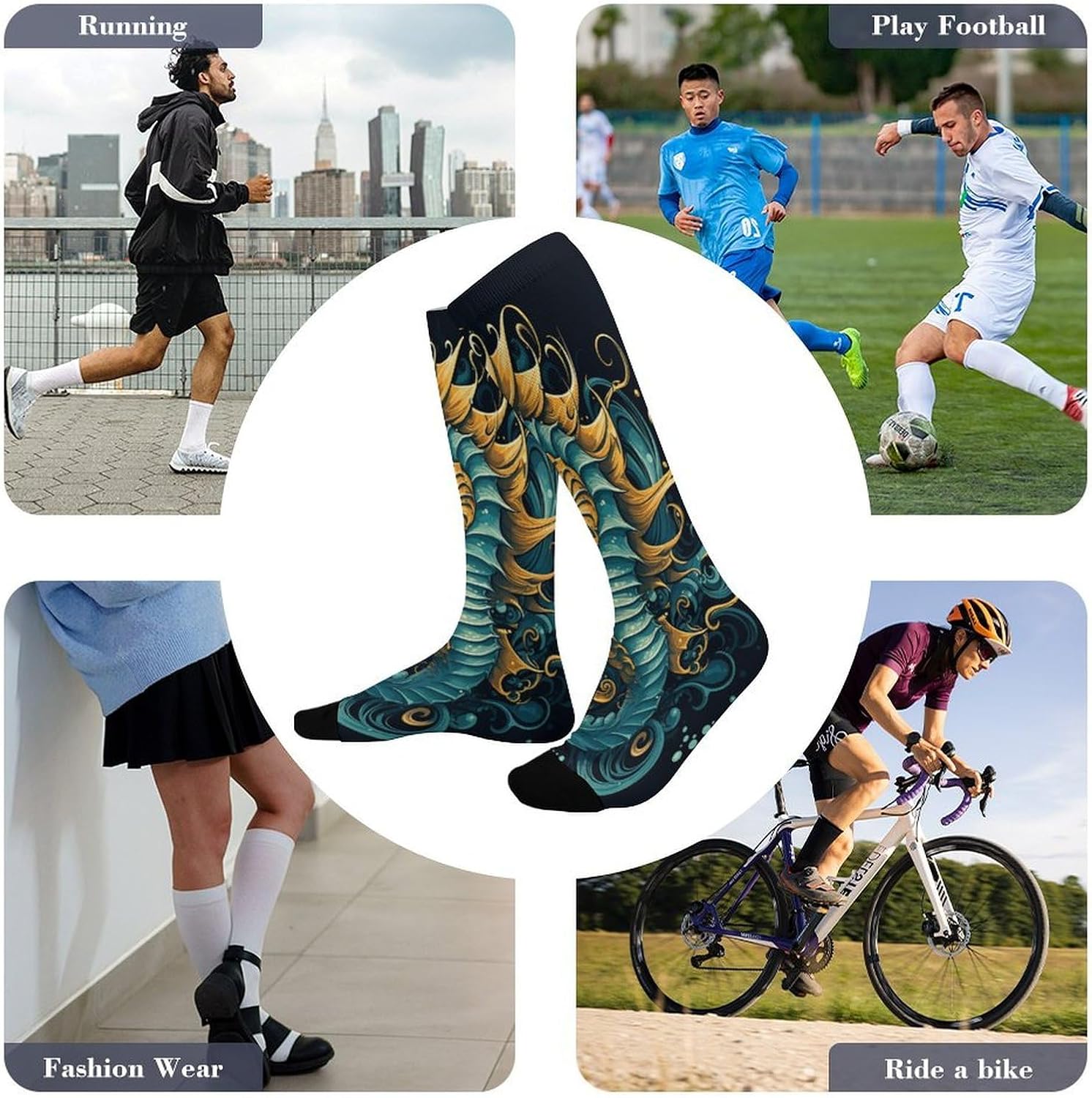 Seahorse Blue Knee High Soccer Socks Moisture Wicking