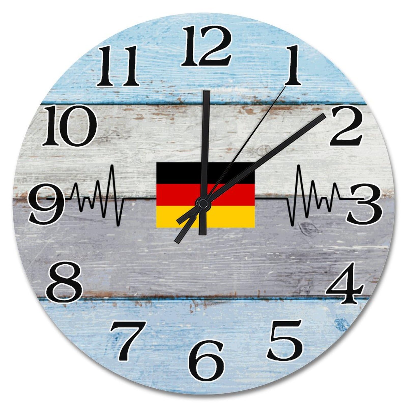 Horloge murale bois drapeau Allemagne de style rustique, grand format 38 cm