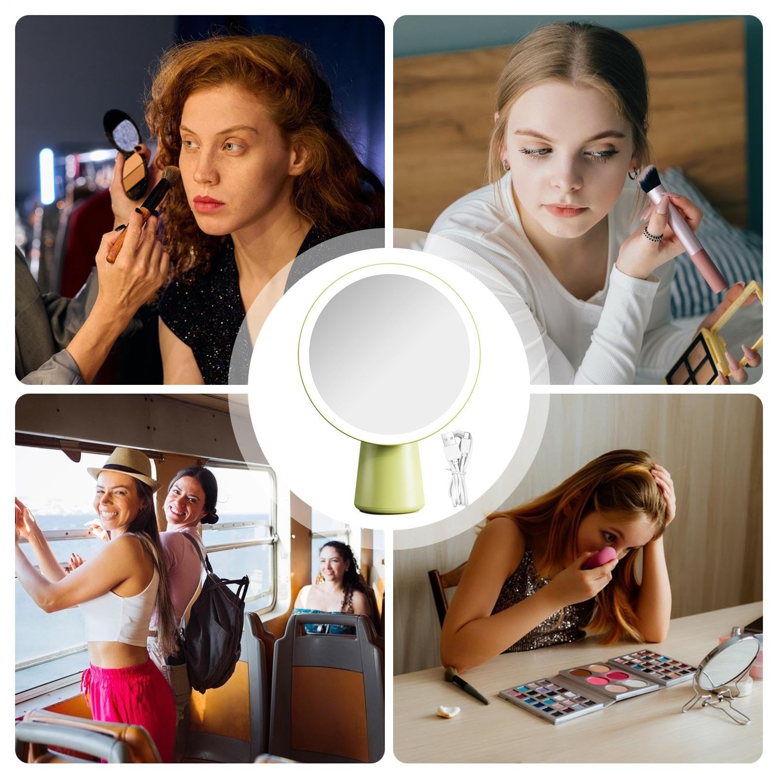 Espejo de tocador con luz Regulable, Aumento y Alta Definición | Espejo de maquillaje con luz LED para Residencia Estudiantil, Piso, Viajes, Dormitorio, Mesita de Noche, Vestidor, Mujeres y