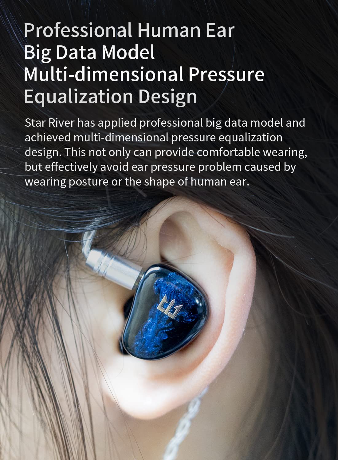 Yinyoo TRI Star River in-Ear Monitor Headphones, Musician Singers Wired Earbuds, 10mm High-Performance Beryllium DD Audiophile Earphones HiFi IEM z 4 trybami strojenia (Blue, 4.4mm plug)
