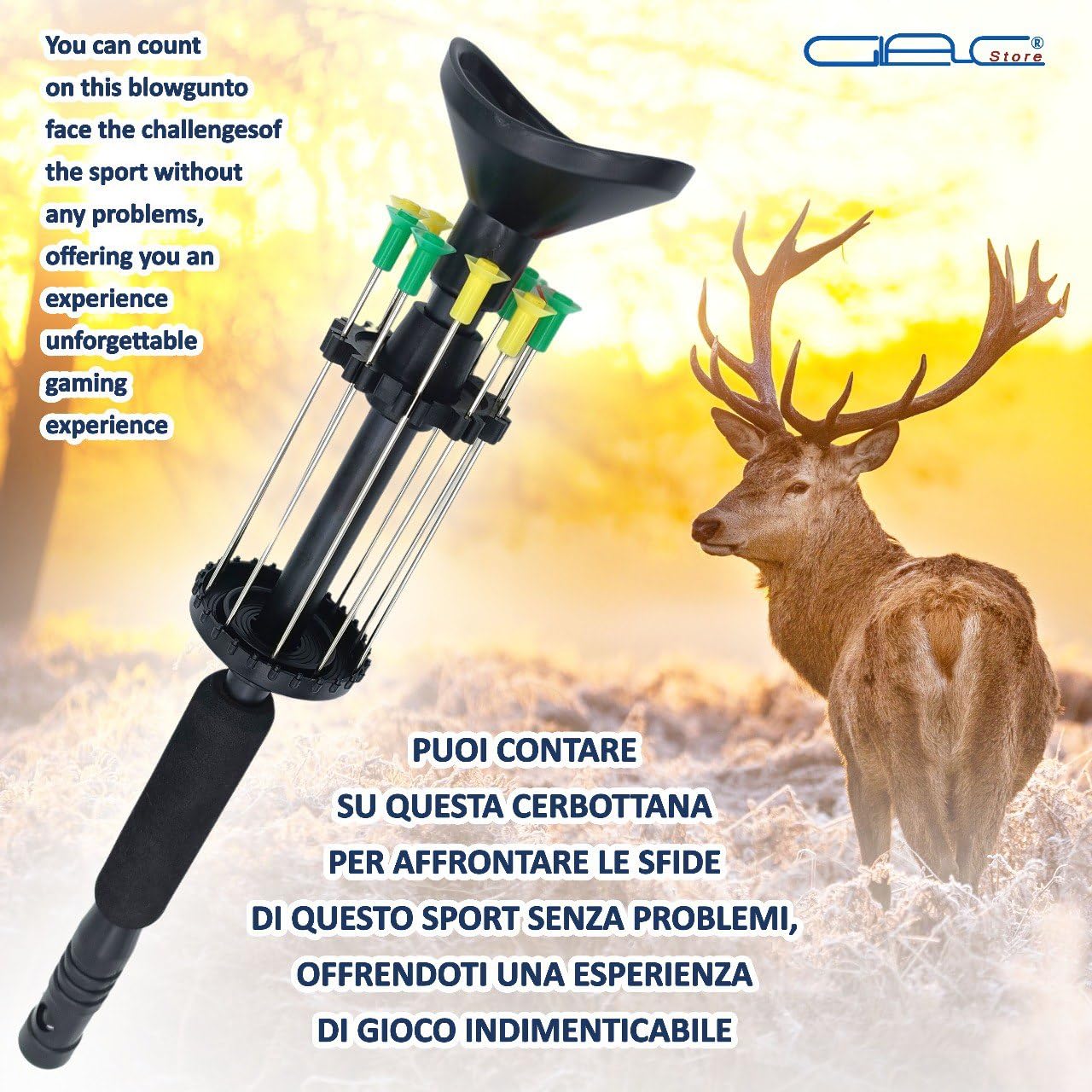 Cerbottana Professionale Sportiva 30" 24” 18” 12” Pollici in Alluminio Resistente e Resina, Leggera, con Porta dardi e 10 dardi Inclusi