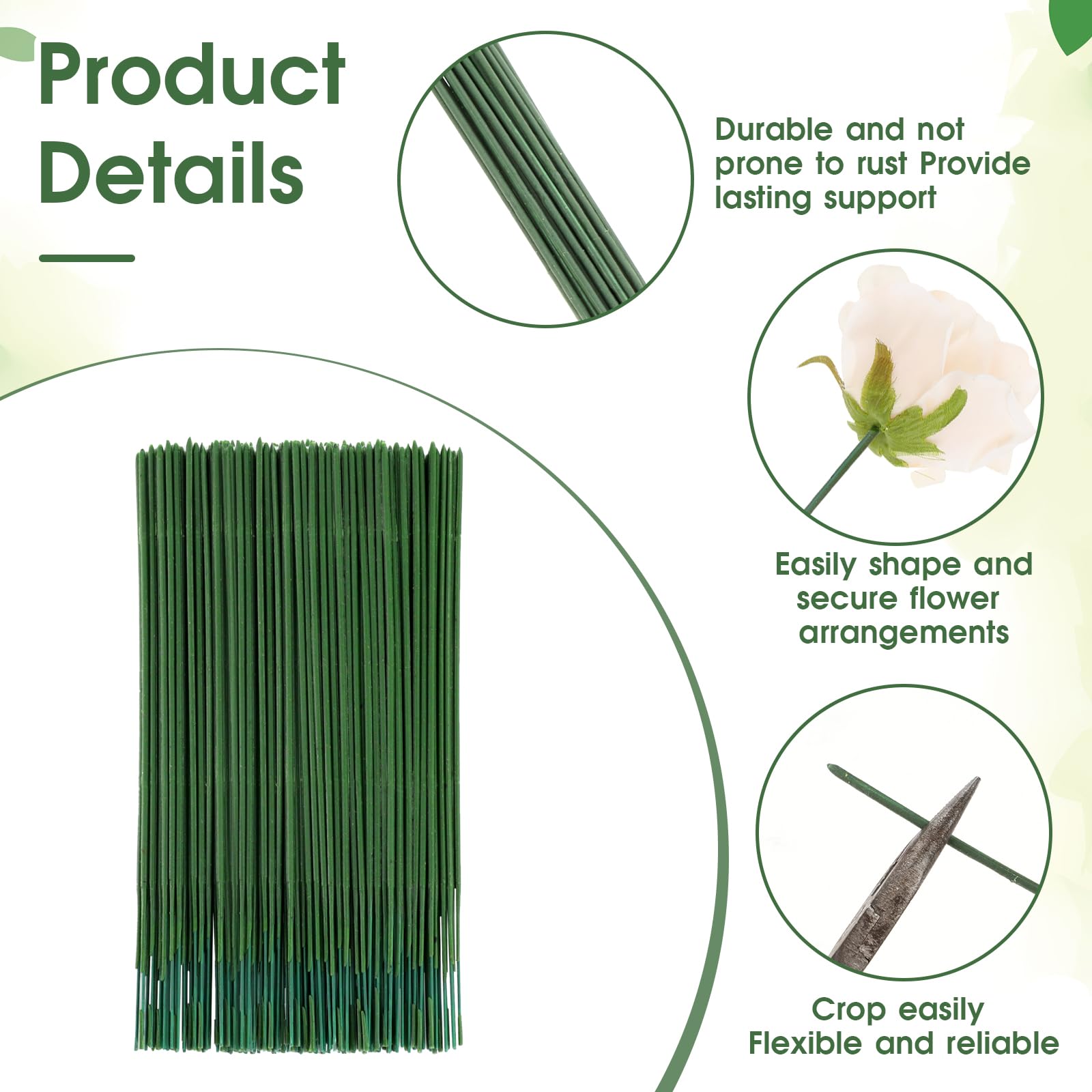 LIUBI Fil De Tige Florale 2mm 40cm, Artisanat Fil Vert Foncé Pour