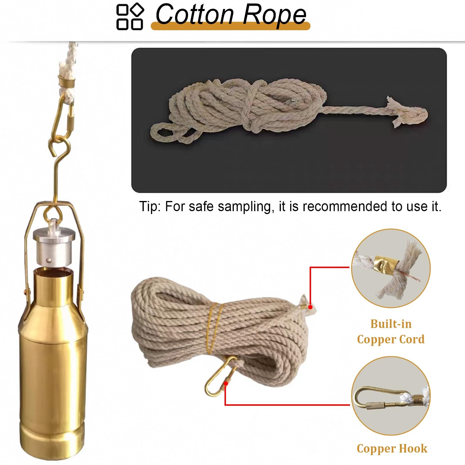 Campionatore di Olio Campionatore di Petrolio, Flacone di Campionamento con Corde, Kit Tazza Campionatore Liquidi Petroliferi, Contenitore di Raccolta Campioni Serbatoio Petrolio Petrolchimico(1000ml,