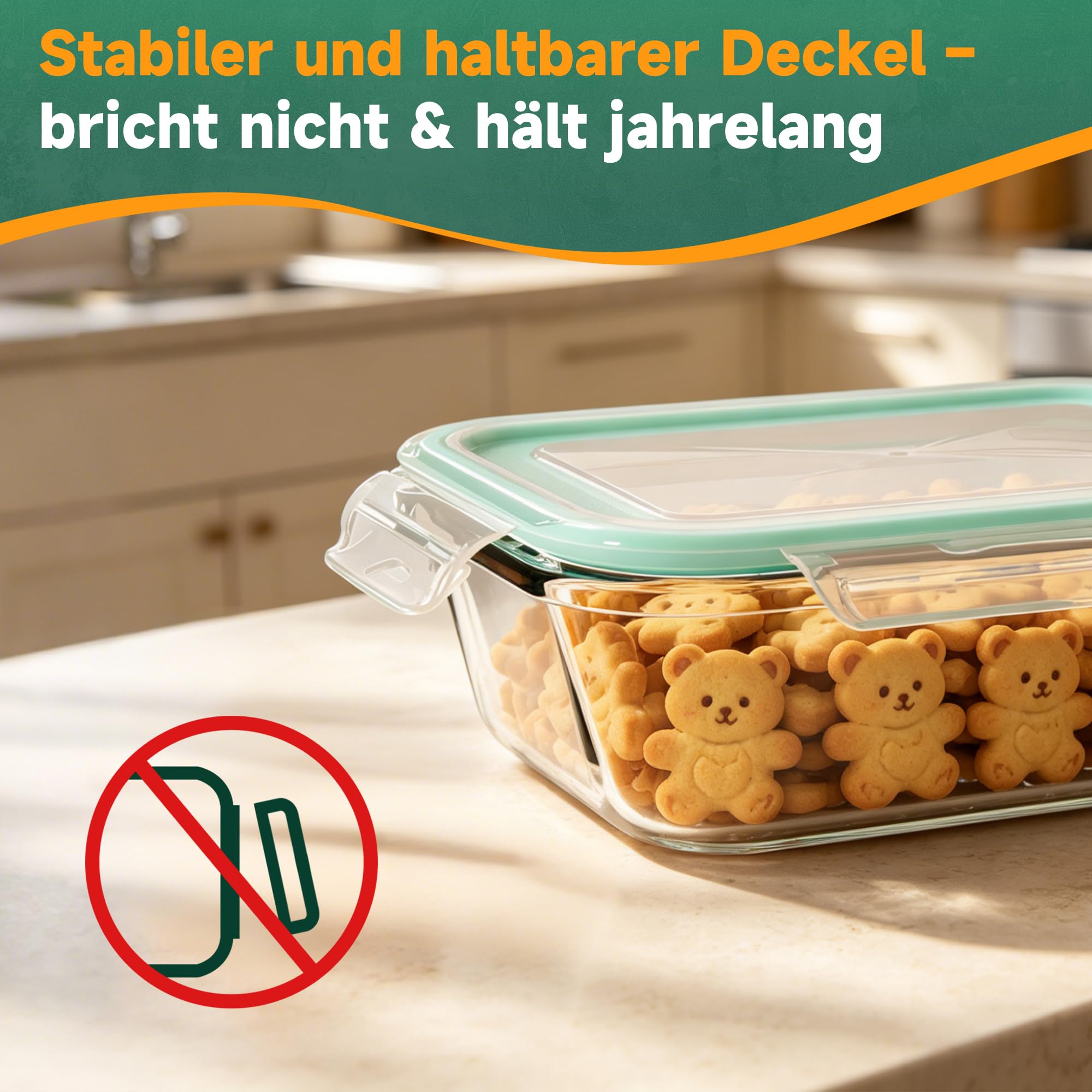 Glasbehälter mit Deckel 4er Set | Borosilikatglas Frischhaltedosen Luftdicht & Auslaufsicher | Vorratsdosen für Kühlschrank, Gefrierschrank & Mikrowelle | 1040ml, 640ml, 370ml, 180ml