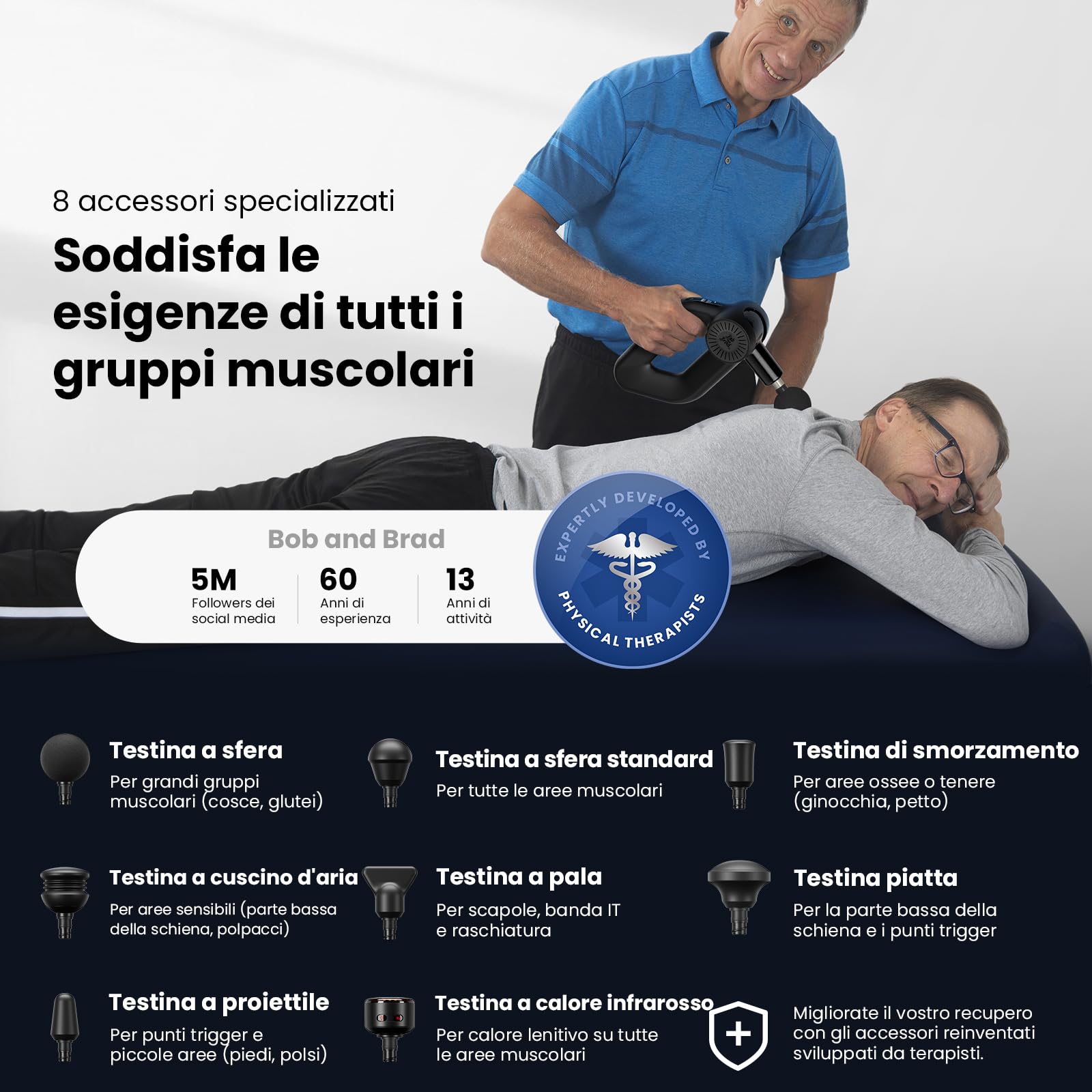 Bob and Brad D6 Ultra Pistola Massaggio Muscolare Potente con Funzione Calore e Infrarossi, 16mm Ampiezza Massaggiatore a Percussione per Tessuti Profondi, Display OLED, Ideale per Regalo