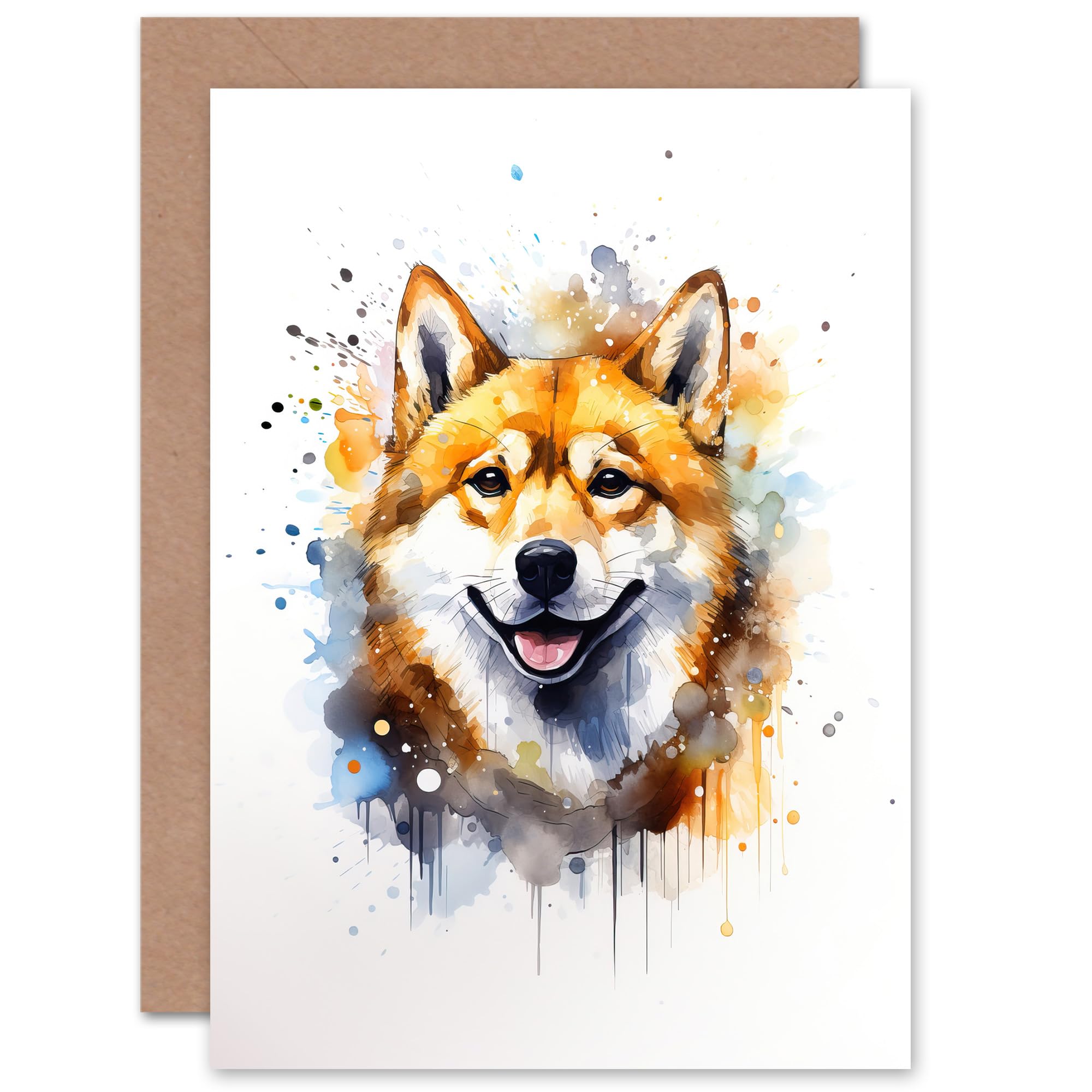 Artery8 Shiba Inu Watercolour Pet Portrait Greeting Card