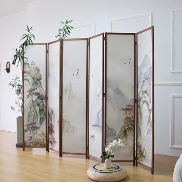 Furnnylane 6 Panel Room Divider Screen,Double Faced Room Divider Folding Wall Divider for Room Separation,Mountains and Waters Landscape,67" H x 94.5" W