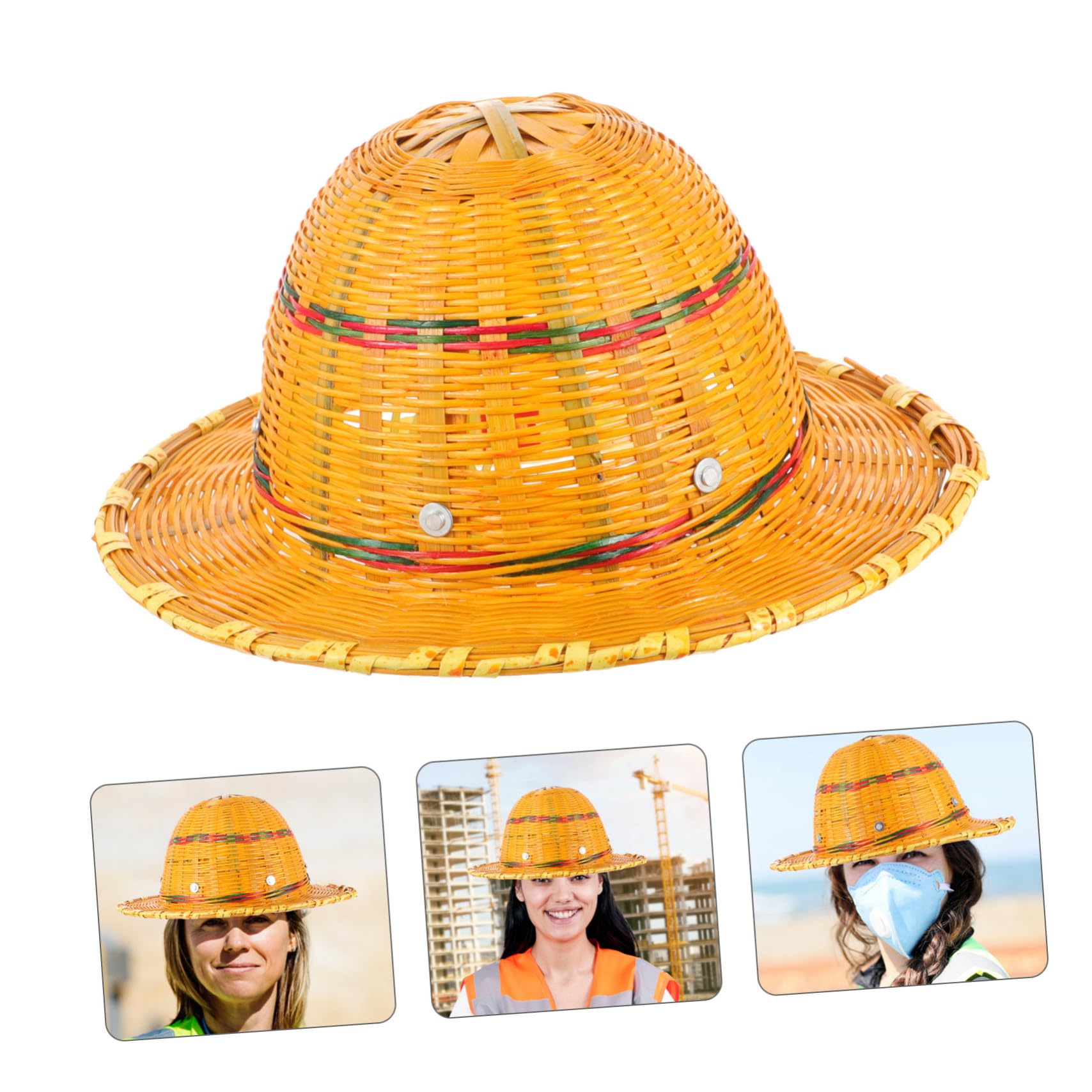 Beaupretty Schutzhelm mit Sonnenschutz Atmungsaktiver für Sommer aus Bambusgewebe Handgewebt Sicherheitshelm Luftdurchlässig und Sicher Zufällige Farbe für Baustellen