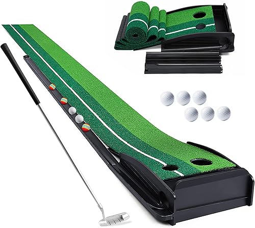 Golf Putting Green, tapete de práctica de golf portátil con sistema de retorno automático de pelota para el hogar, oficina o patio trasero, equipo