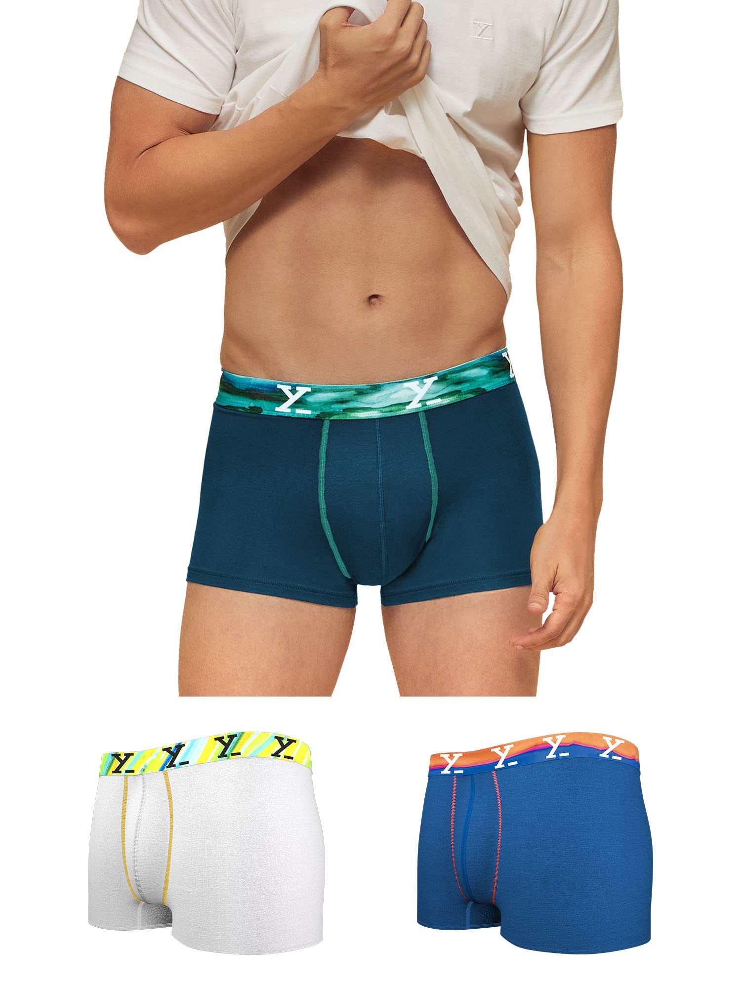 XYXXMen's Volt and Dynamo Micromodal Regular Fit Solid Antimicrobial Trunks with No Marks Waistband (Pack of 3)