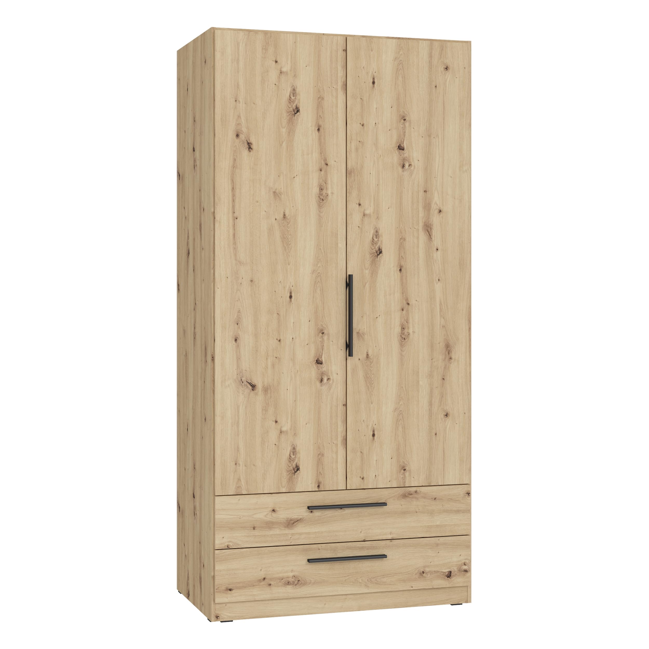 Forte CADIXO Kleiderschrank 100, klassischer Schrank mit Zwei Drehtüren und 2 Schubladen, Holzwerkstoff, Artisan Eiche Dekor, 100,9 cm breit, 212,9 cm hoch, 58,9 cm tief