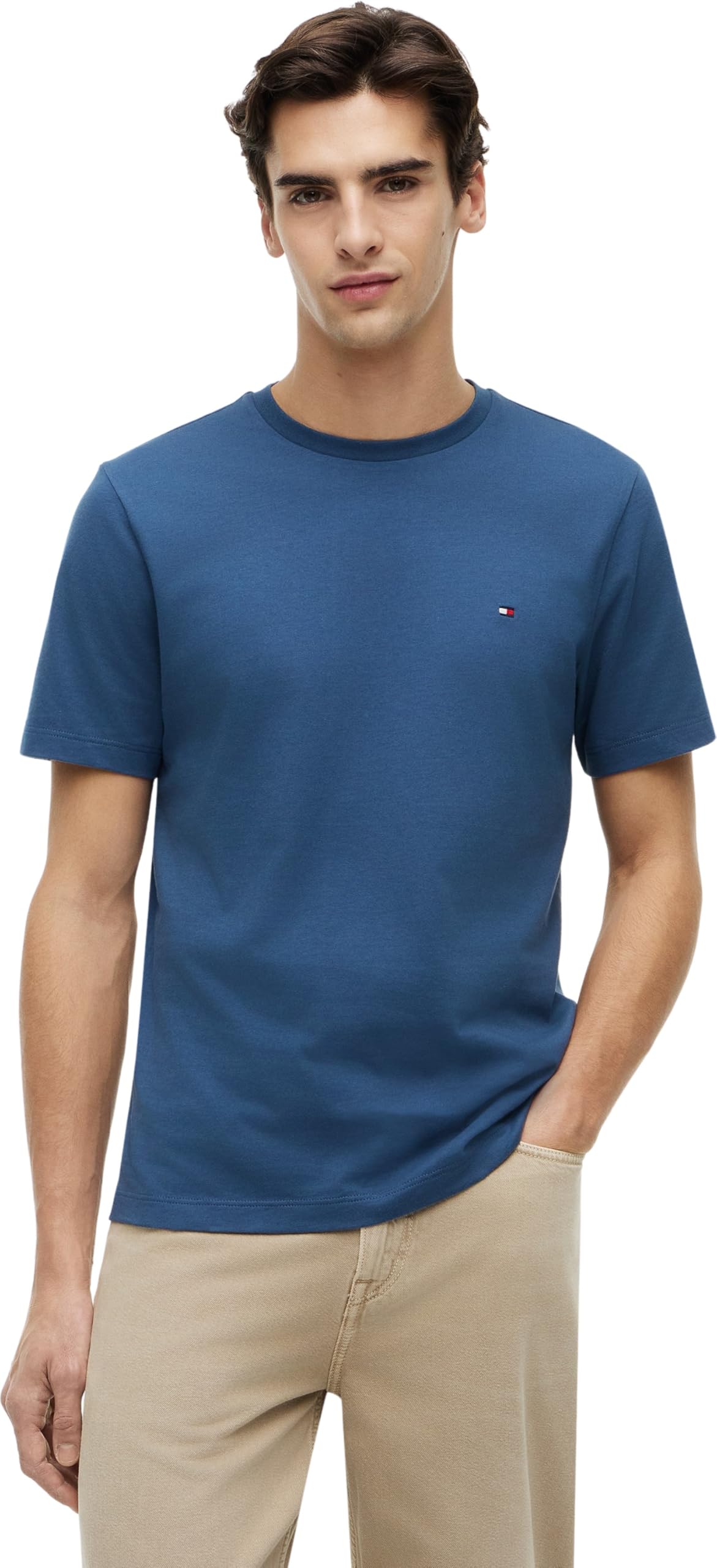 Tommy Hilfiger Men’s Short Sleeve Round Neck Seasonal Solid T-Shirt, Blue (Aegean Sea), S