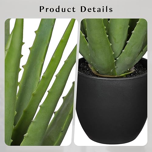 Miniatura 4 de Plantas suculentas falsas de aloe vera de 13 pulgadas, suculentas artificiales grandes con maceta negra, planta de aloe sintético en maceta para