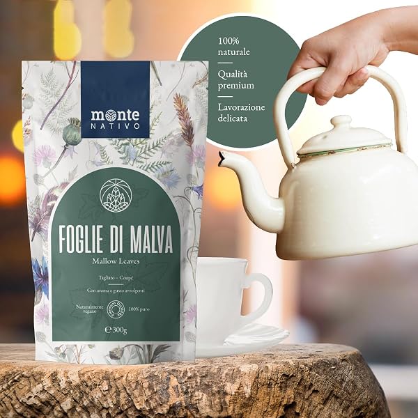 Monte Nativo Mallow Tea (300g) - Delicately Dried Mallow Leaves, 100% Natural and No Additives - Aromatic Herbal Tea for Delicious Infusion - 3