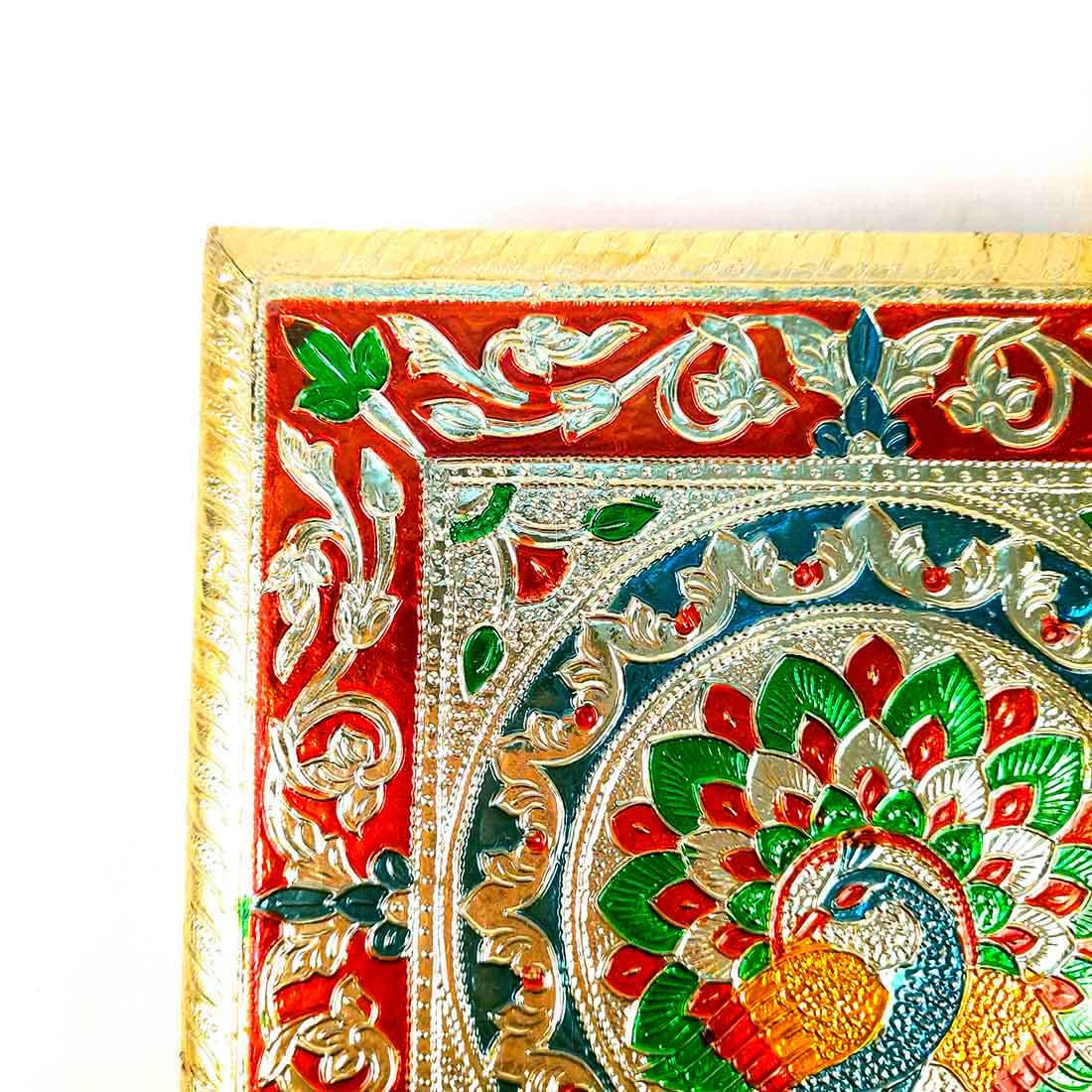 APKAMART The Online Shop Pooja Chowki Bajot | Minakari Chauki, Pooja Bajot (8 Inch; Multicolour) for Religious Decor & Gift Article, Wood 2