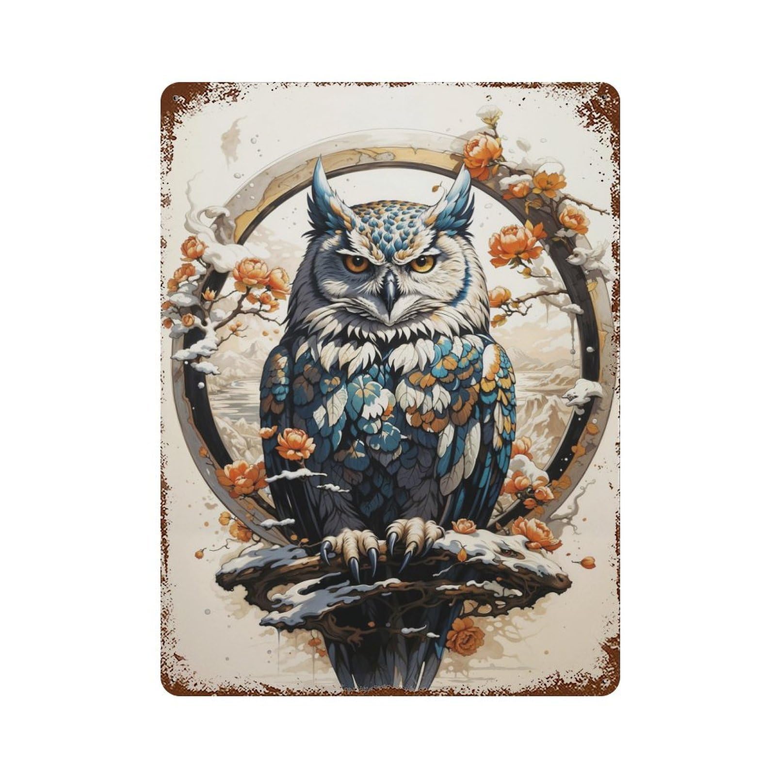 Winter Watchful Guardian 15.7"x11.8" Vintage Rust Metal Sign, Shabby Chic Decor for Garage, Bar And Workshop Decor
