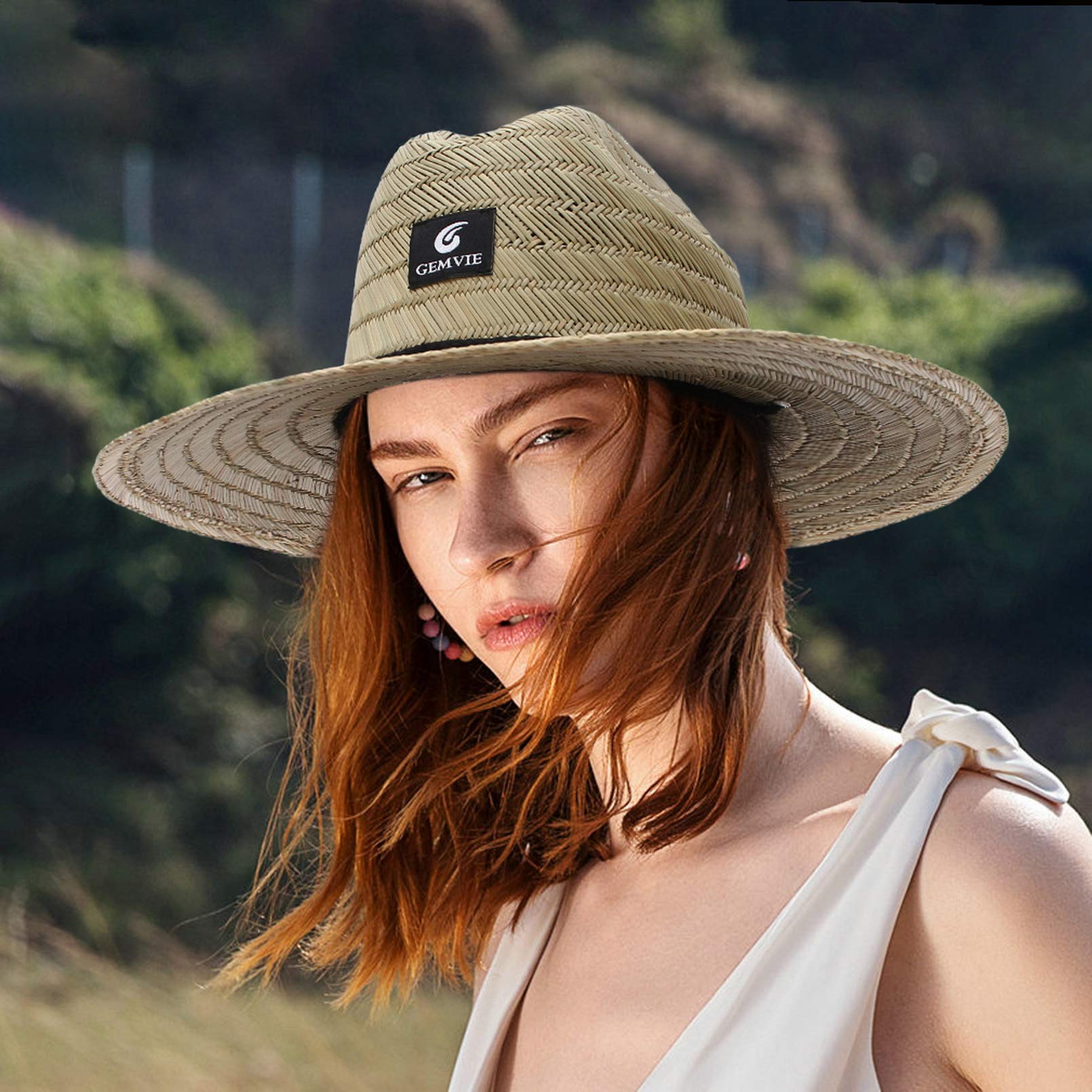 GEMVIE-Gorro Paja para Mujer y Hombre Sombrero de Salvavidas Paja Sombrero de Playa Protección Solar