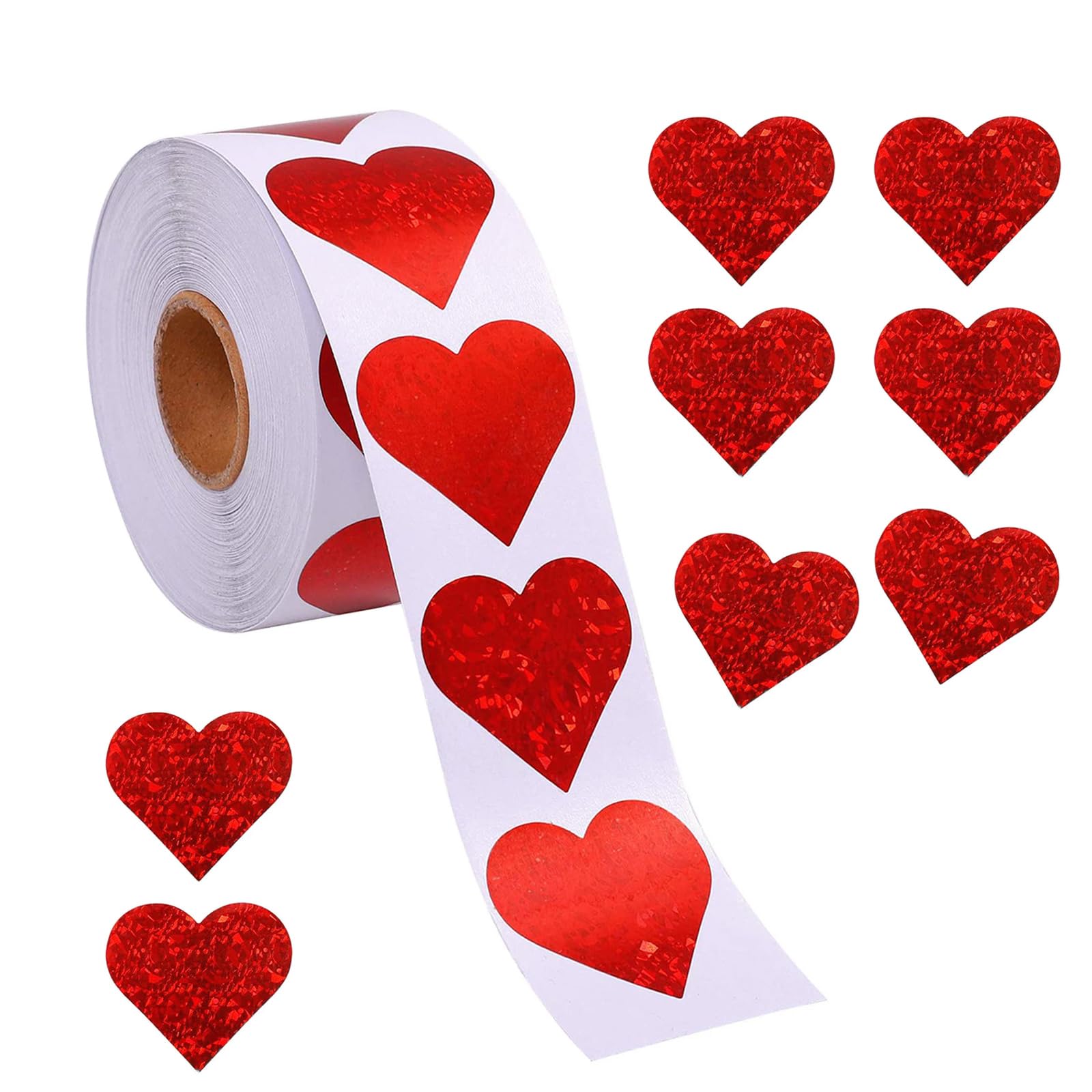 Valentines Glitter Red Heart Stickers Labels 500 per Roll - 1.5" Size Heart Decorative, Valentine's Day Love Decorations for Wedding, Love Theme Party Anniversaries
