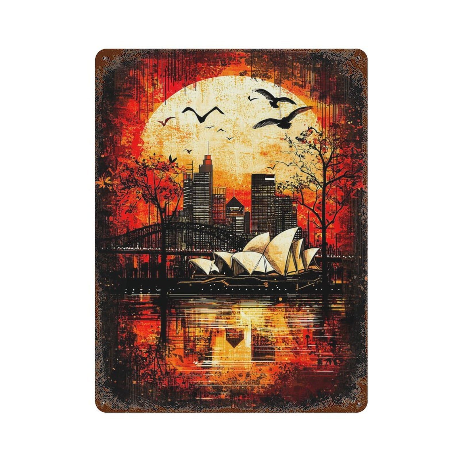 Crimson Tide Gothic Sydney at Sunset Vintage Metal Tin Sign 15.7"x11.8", Ideal for Patio, Garden Room And Bar Decor