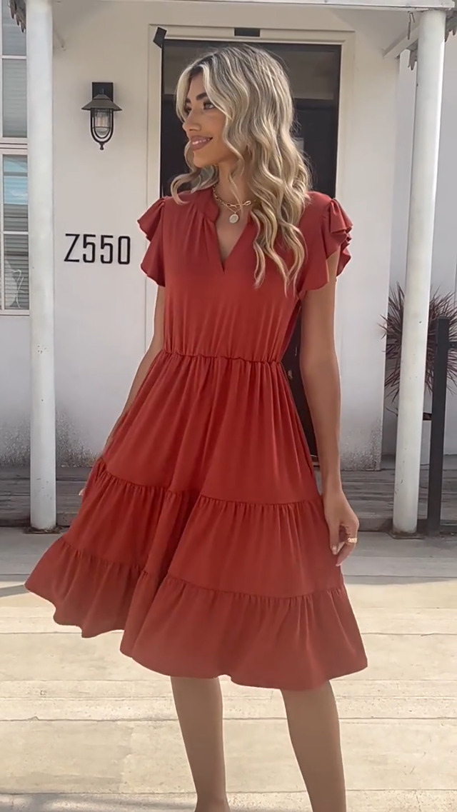 knee length dresses for ladies Short Ruffle Long Sleeve Mini Dress – The Dress Outlet main image 0